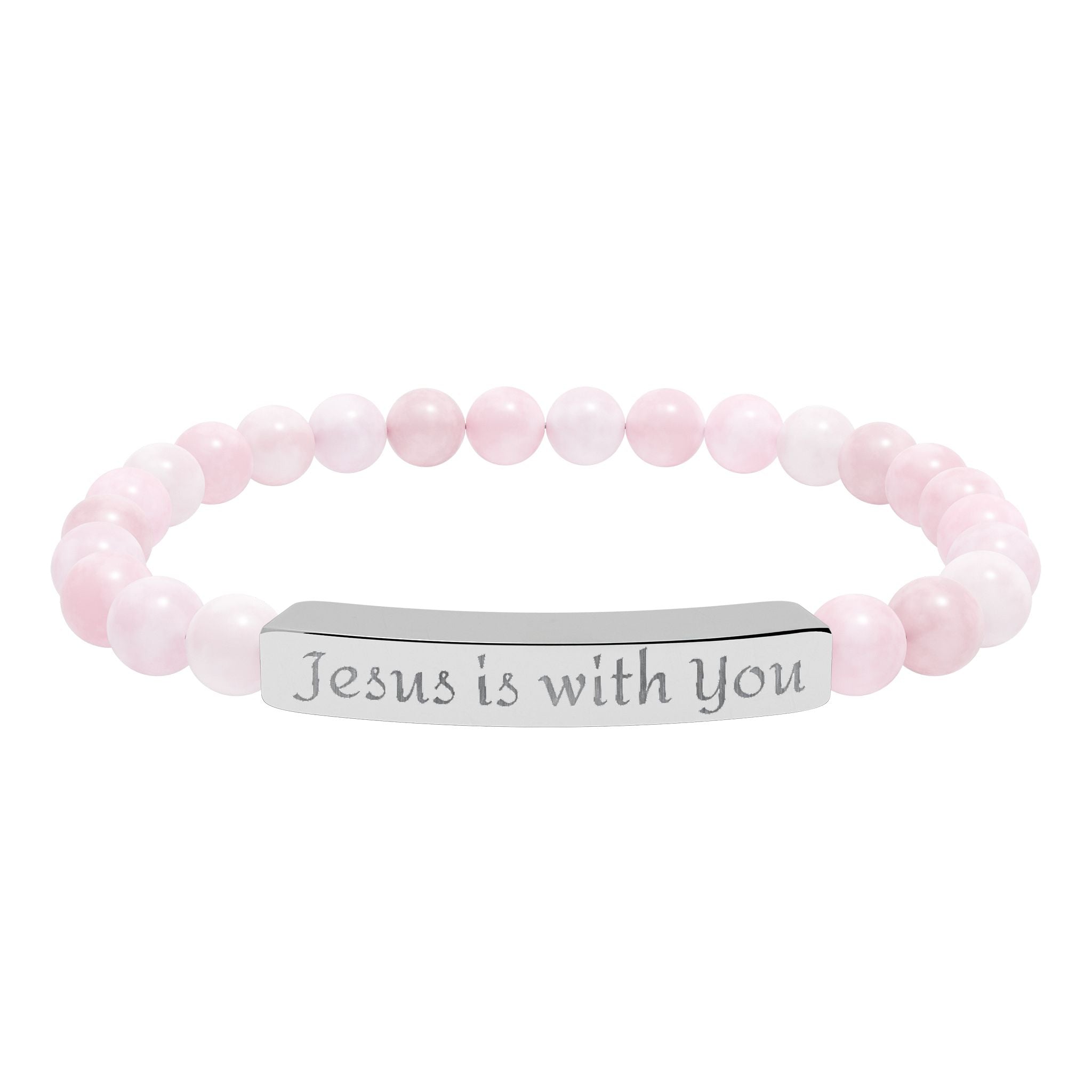 Engraved 'Jesus Is With You' Natural Stone Stretch Bracelet