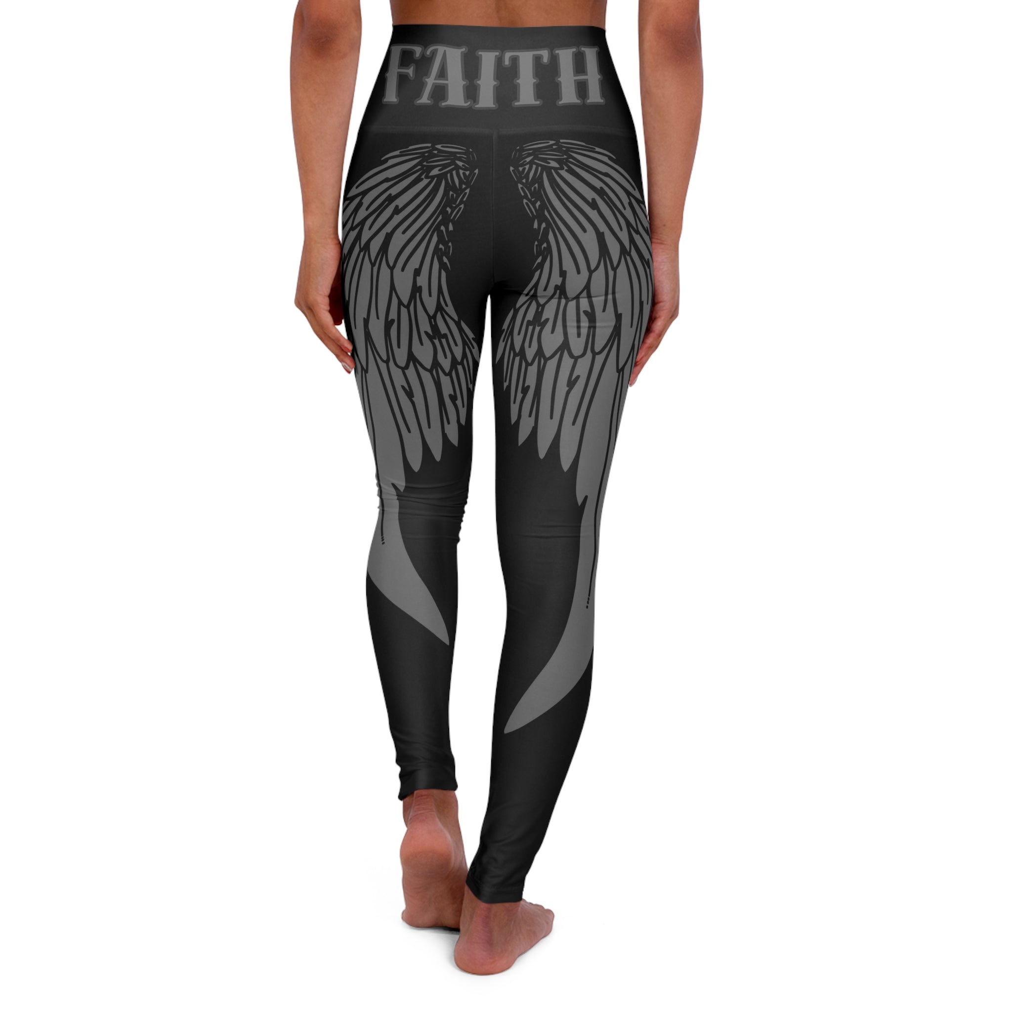 Faith Angel Wings High-Waist Yoga Leggings — Spiritual Black Activewear