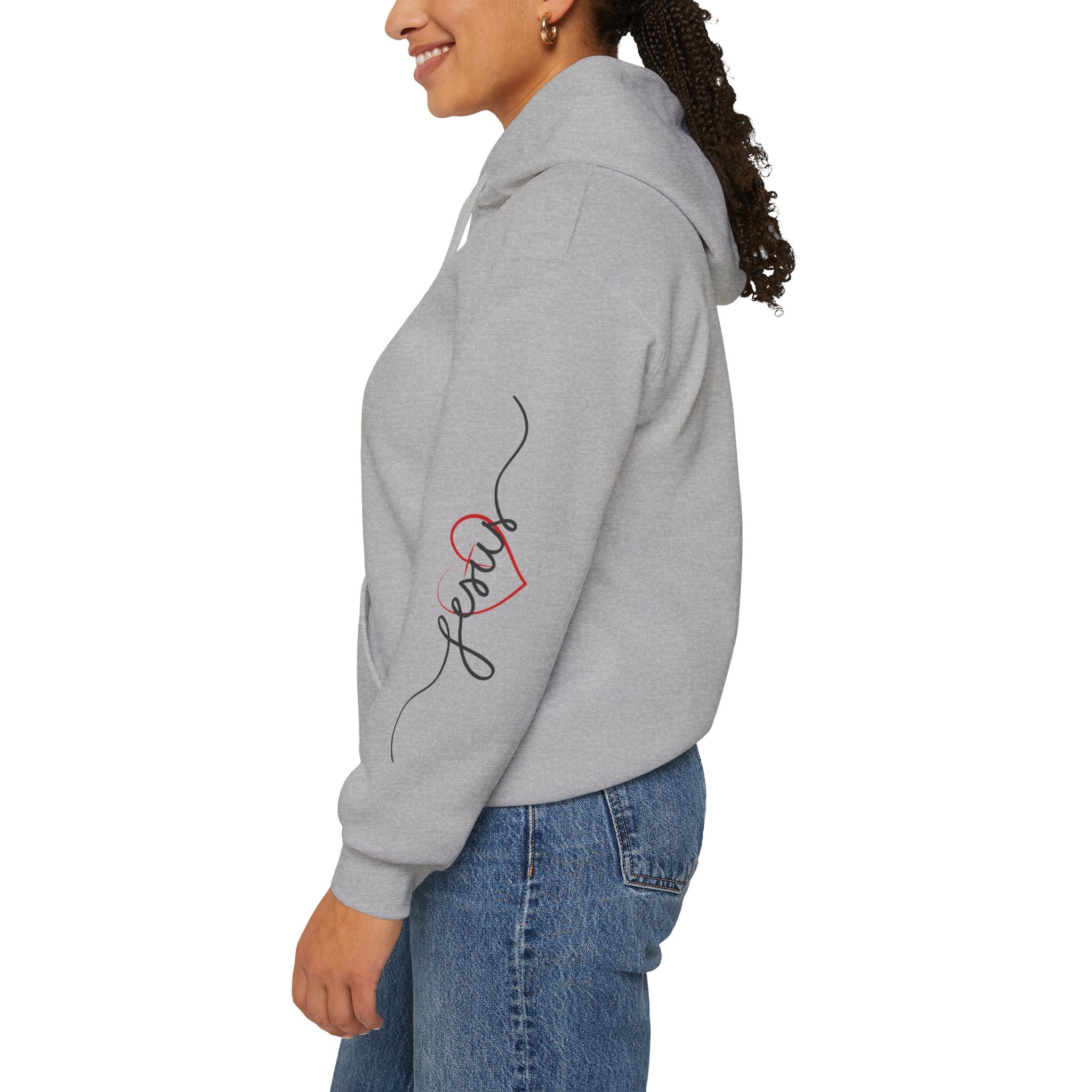 Heart Script "Jesus" Hoodie — Faith Graphic Sweatshirt