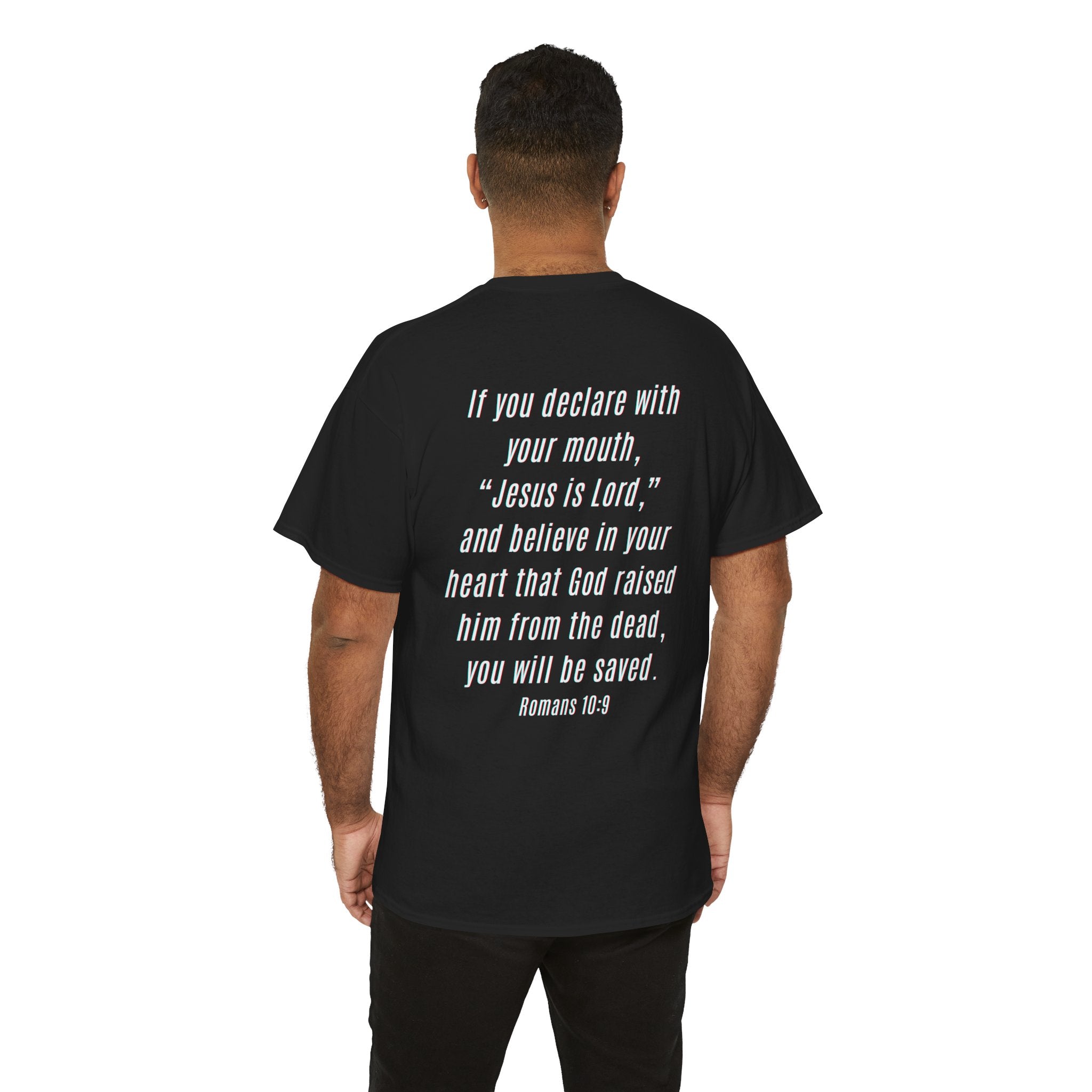 Saved Graphic Tee — "SAVED" Christian Faith T-Shirt (Romans 10:9 Back)