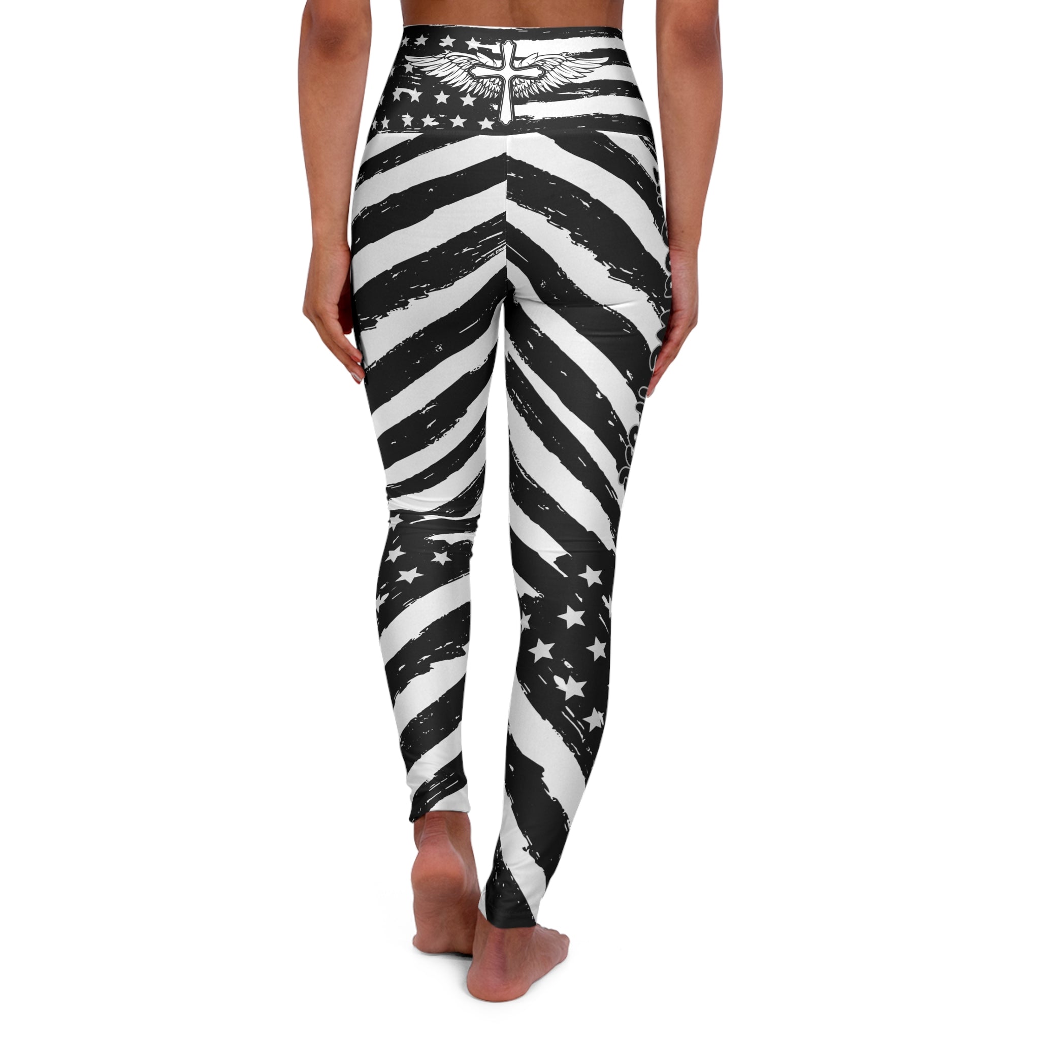 Black & White American Flag "In God We Trust" High-Waist Leggings — Stars & Stripes Activewear