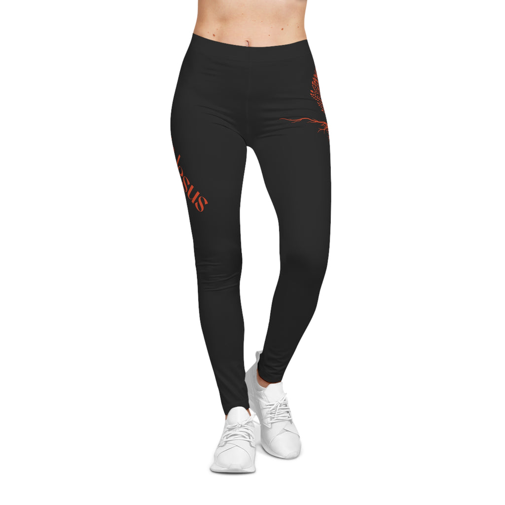 Rooted in Jesus Black & Orange Leggings — Faith-Based Tree of Life Leggings