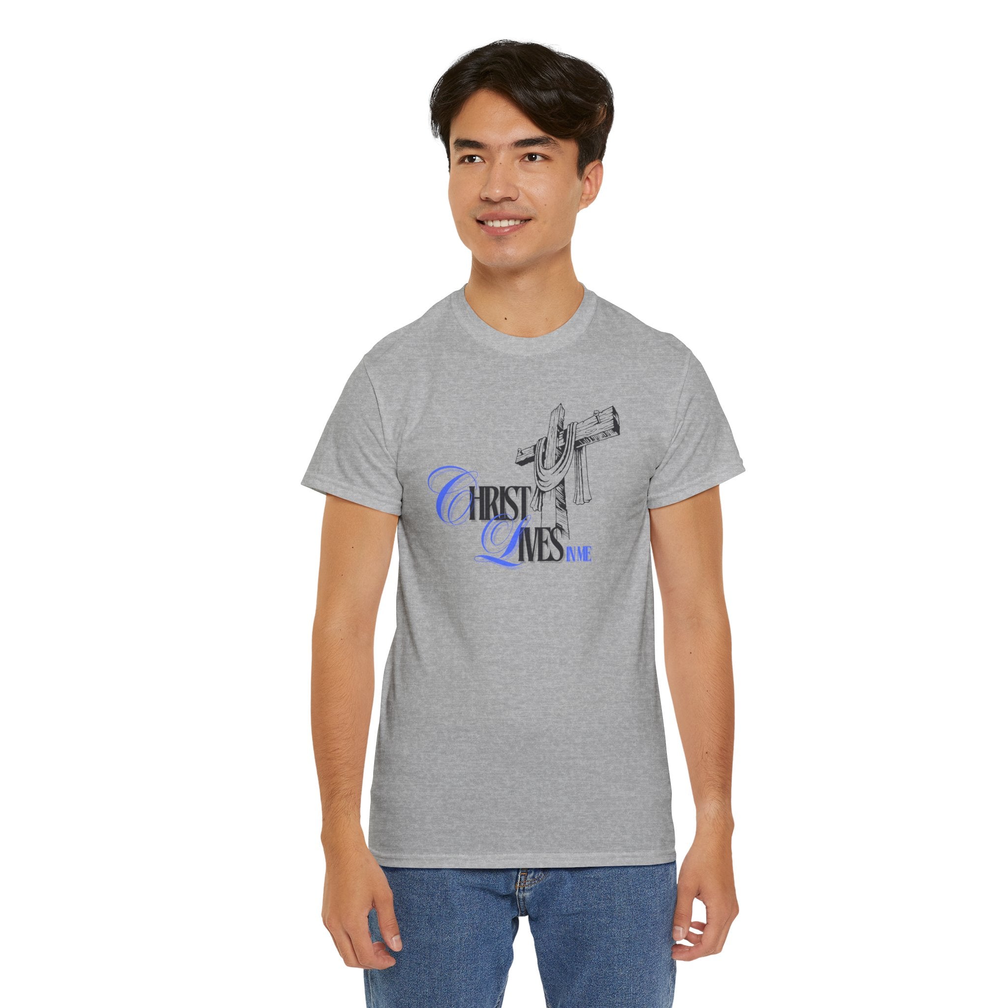 Christian Cross Tee — “Christ Lives in Me” Scripture Shirt (Galatians 2:20)