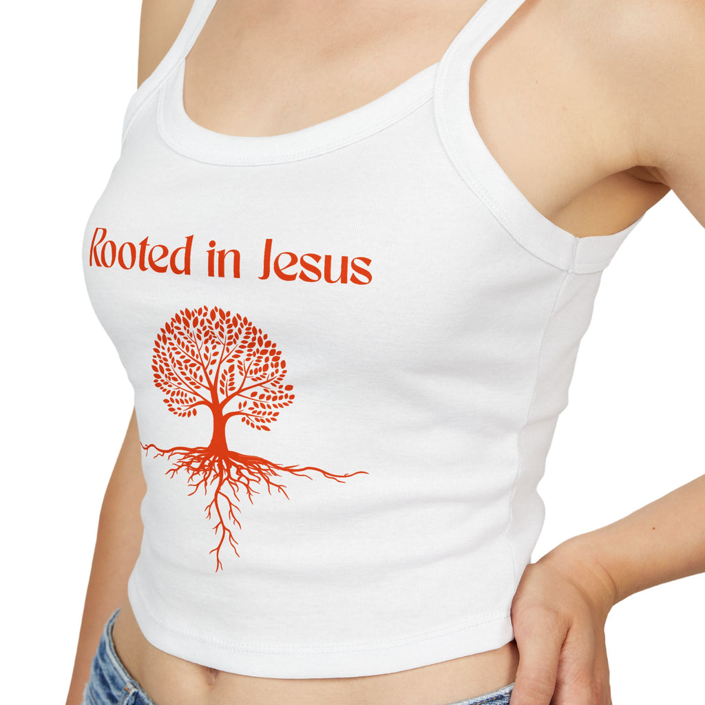 Rooted in Jesus Wide Spaghetti Strap Tank - Women's Faith Graphic Tank Top