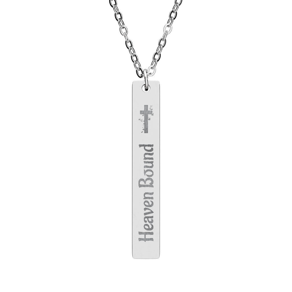 Heaven Bound Engraved Vertical Bar Necklace — Cross Pendant Stainless Steel