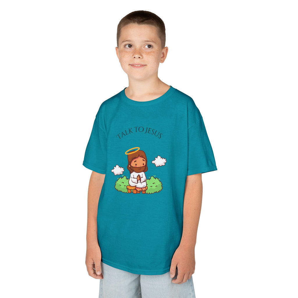 Kids Tee — Cute "Talk to Jesus" Cartoon Jesus Graphic Youth Faith Shirt