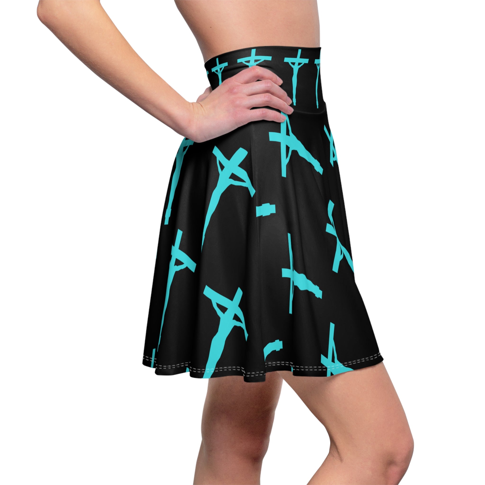 Crucifix Pattern Skirt — Lagoon Blue Cross Graphic AOP