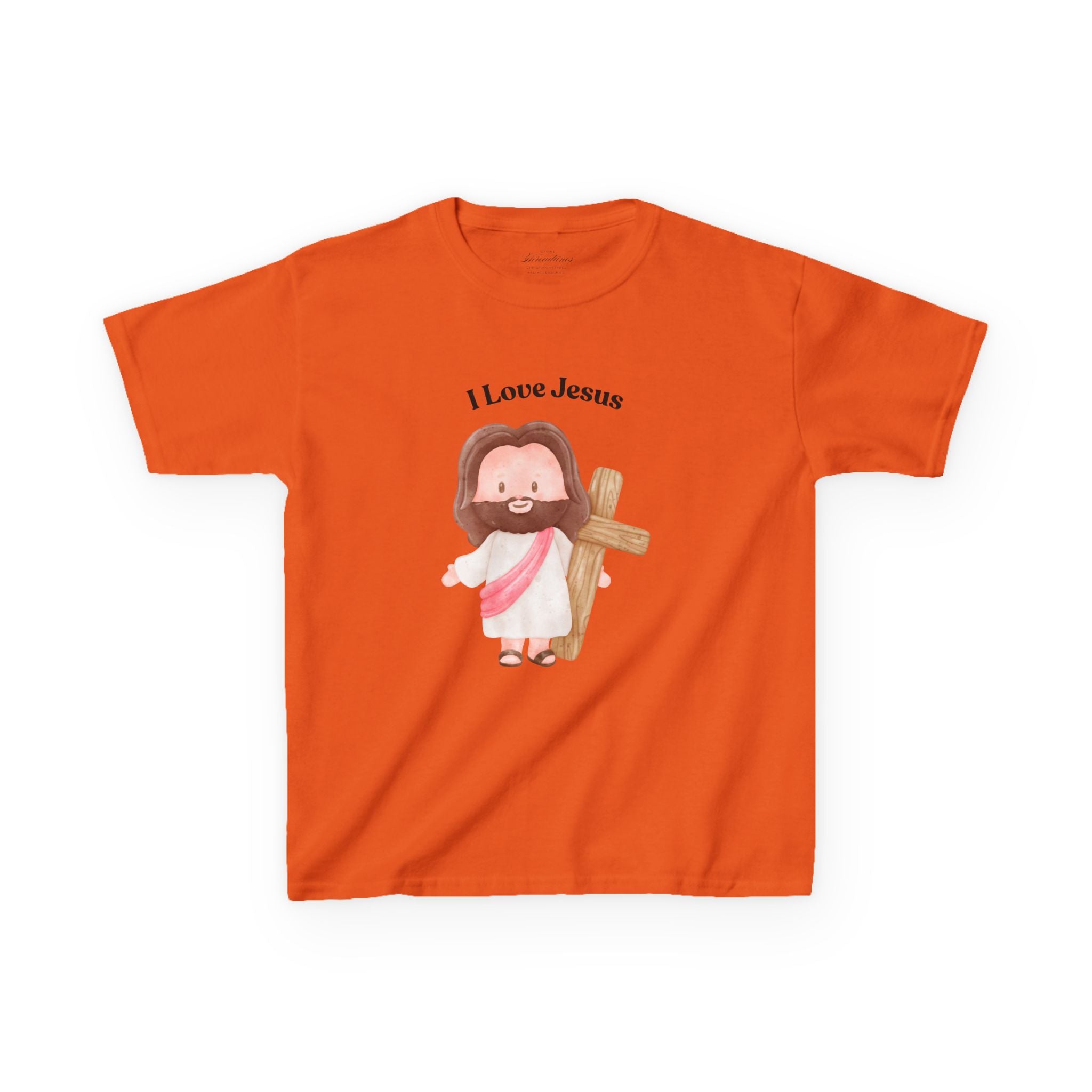 Kids T-Shirt — Cute "I Love Jesus" Cartoon Jesus Holding Cross — Christian Easter Gift for Children