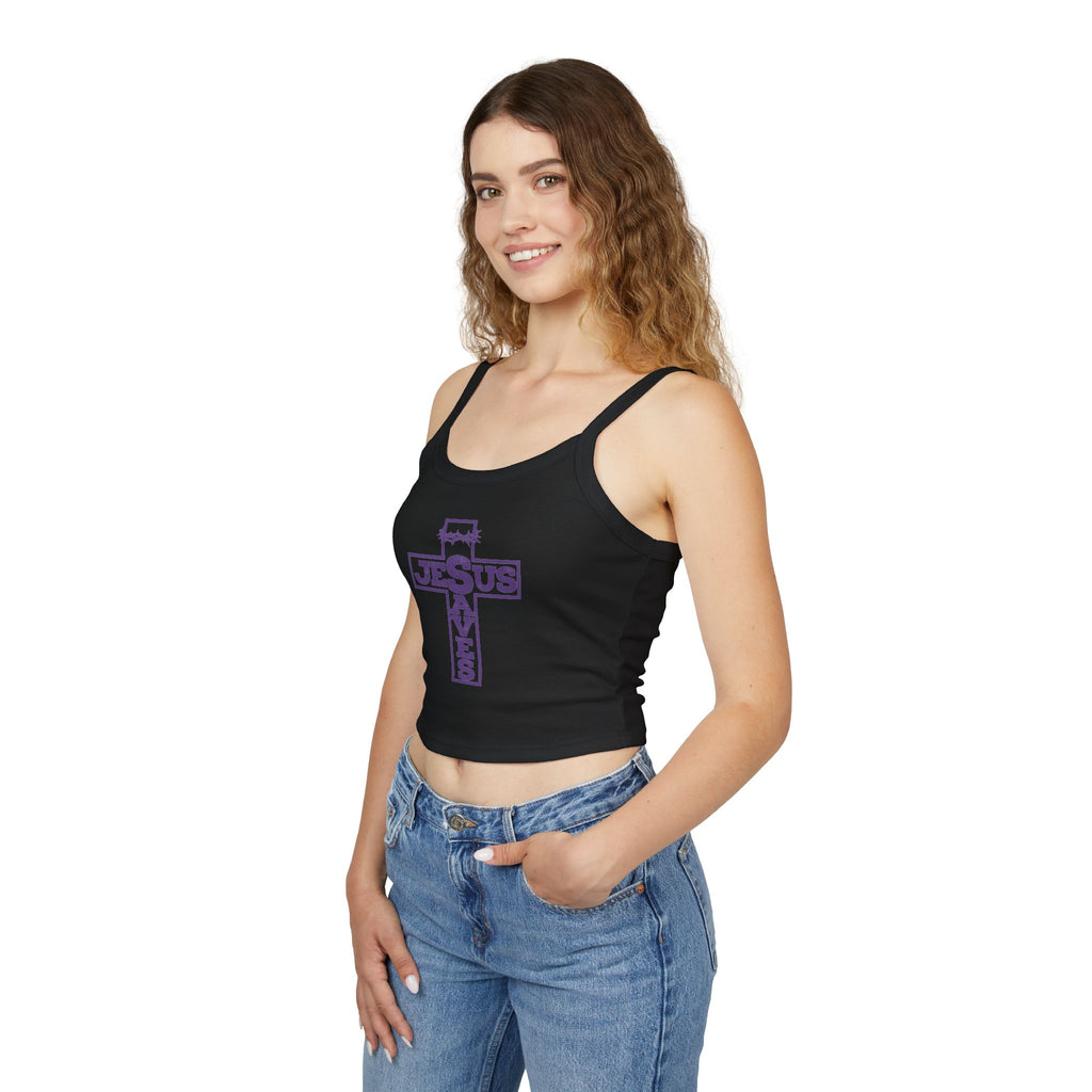 Jesus Saves Women's Spaghetti Strap Tank Top — Christian Faith Graphic Tank
