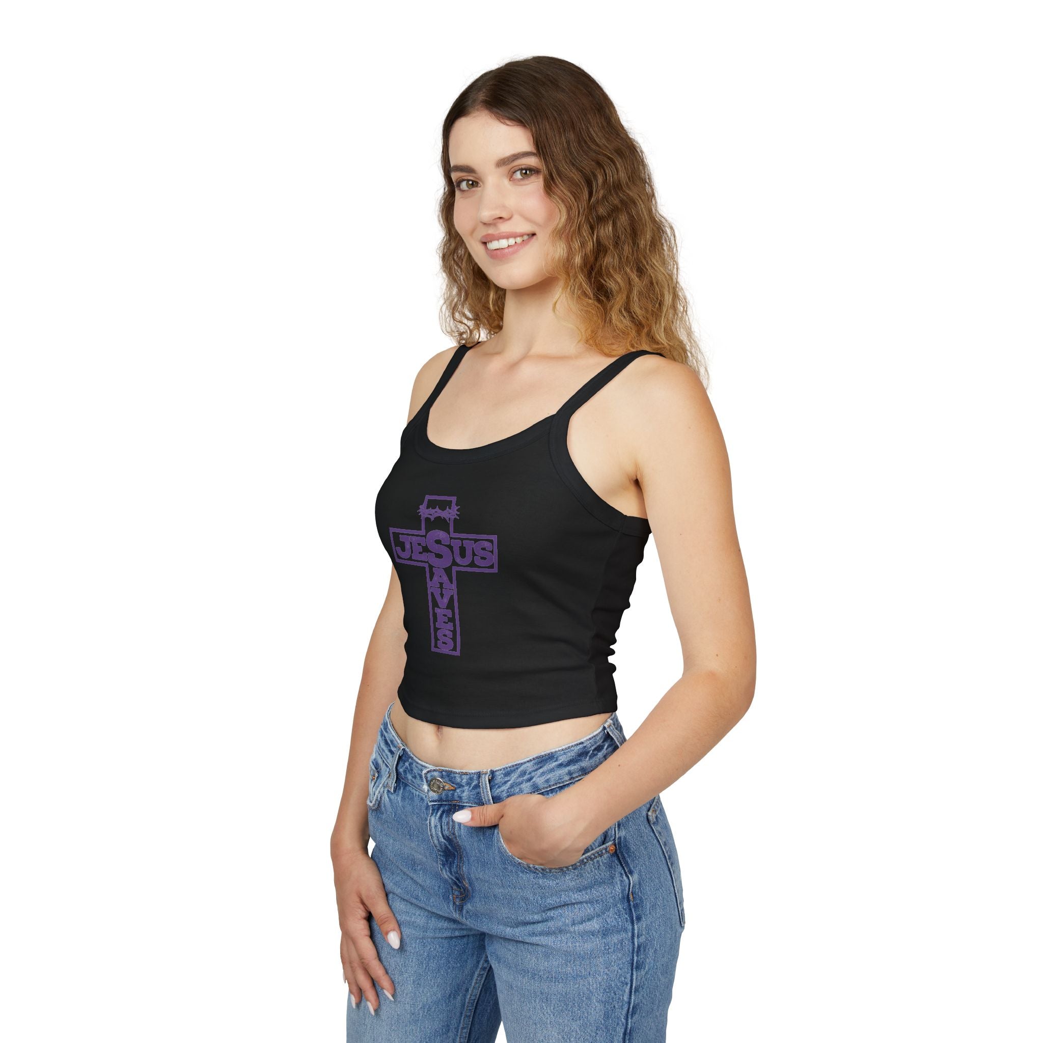 Jesus Saves Women's Spaghetti Strap Tank Top — Christian Faith Graphic Tank