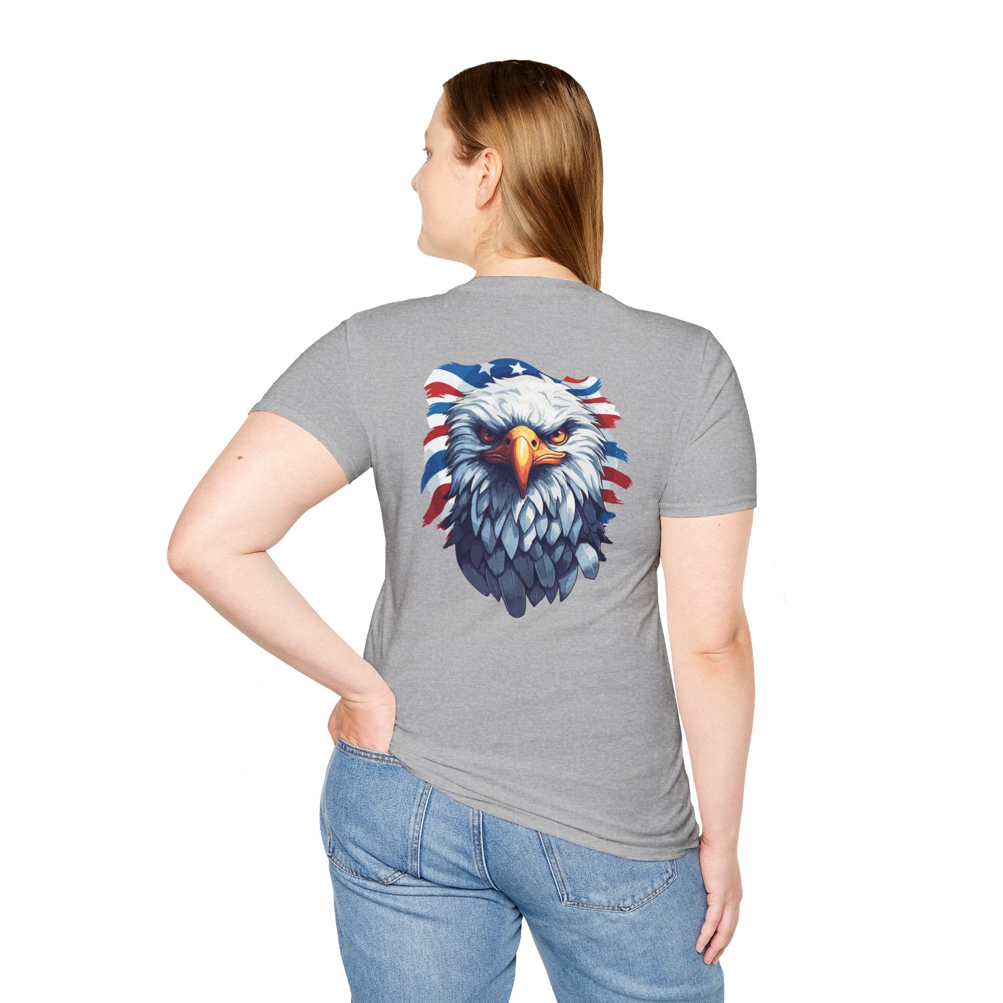 Patriotic Eagle T-Shirt — "May God Bless America" Flag Cross Graphic