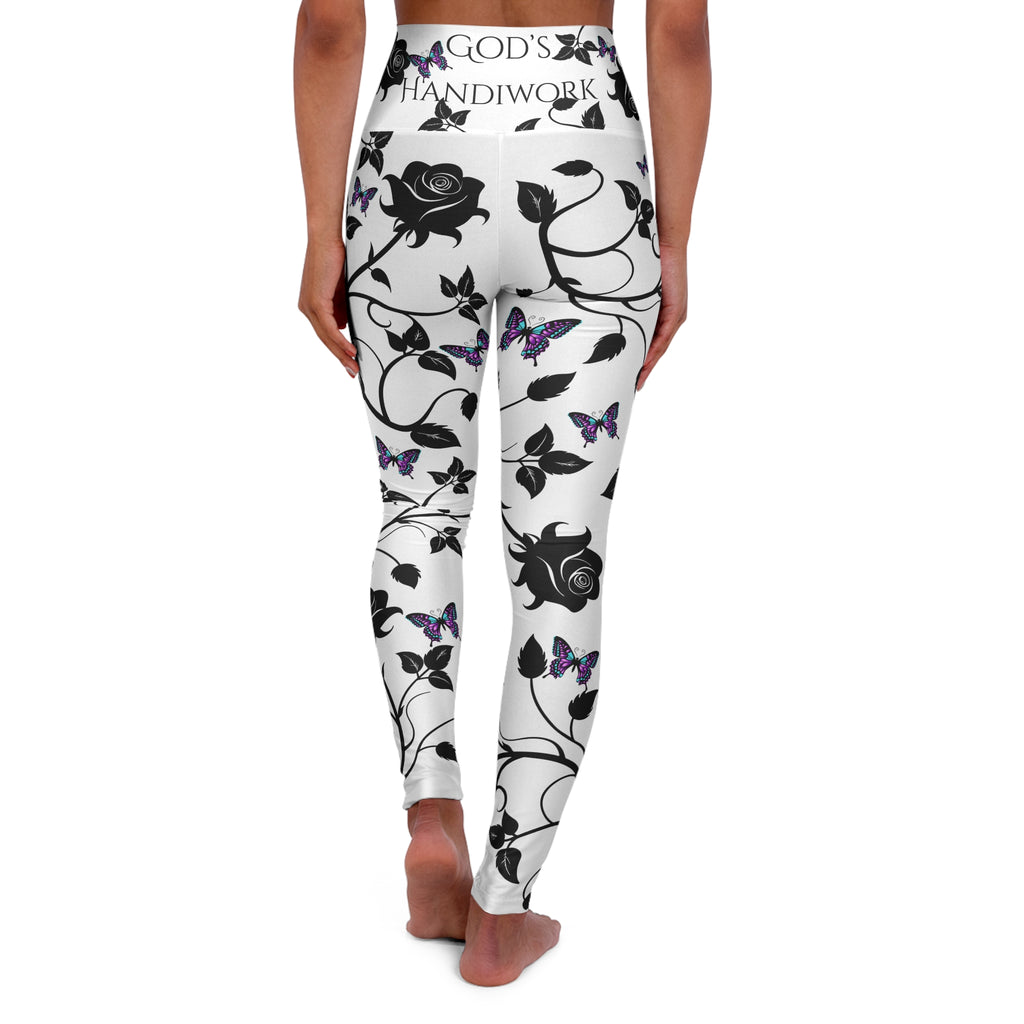 Black Rose Vines and Purple Butterflies "God's Handiwork" High-Waist Leggings