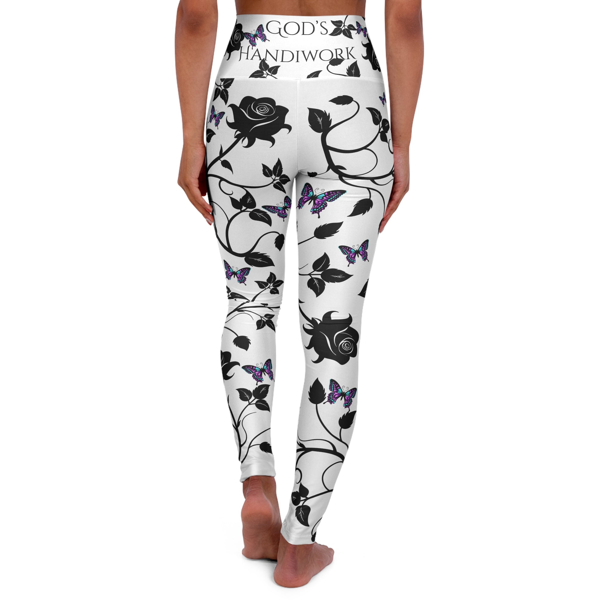 Black Rose Vines and Purple Butterflies "God's Handiwork" High-Waist Leggings