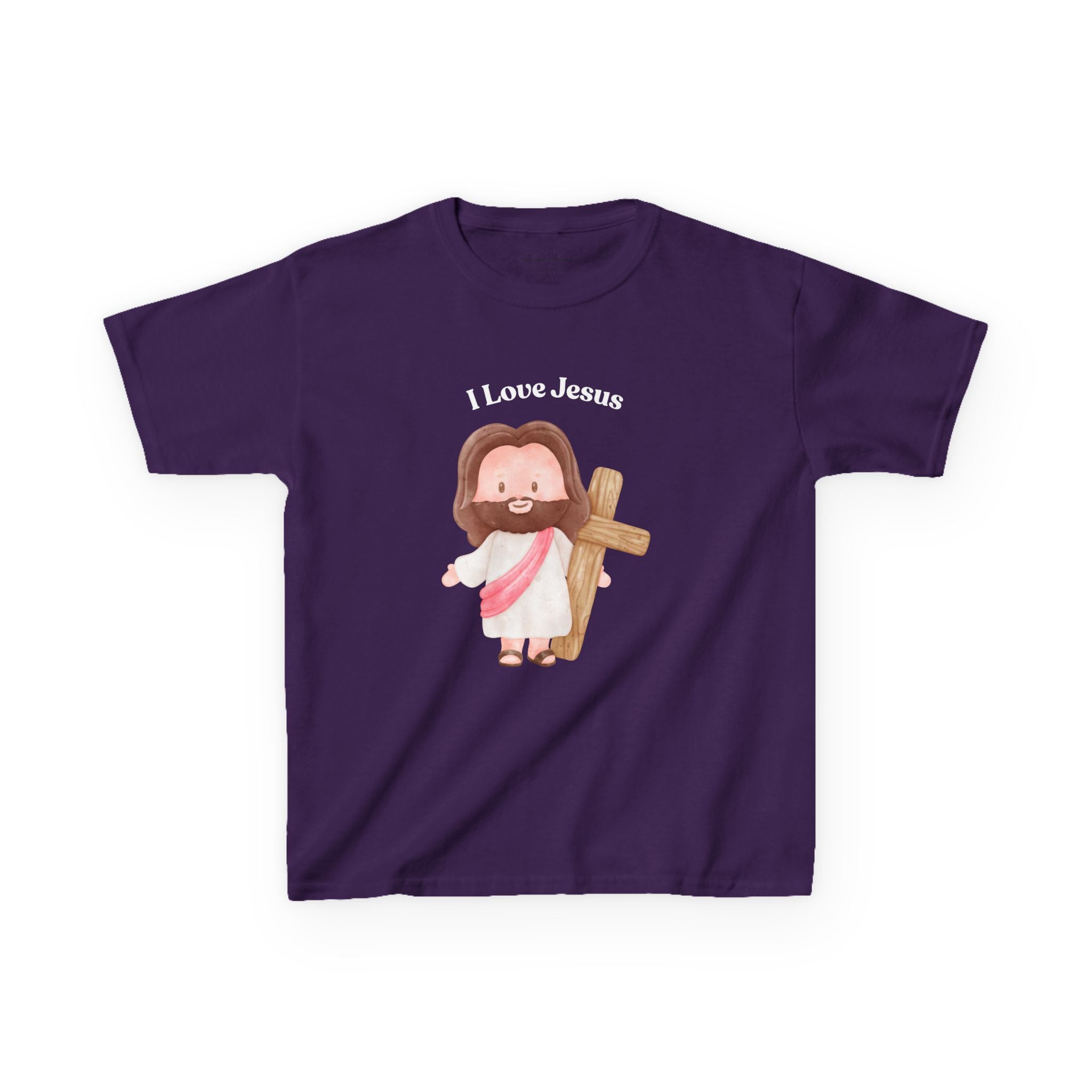 Kids T-Shirt — Cute "I Love Jesus" Cartoon Jesus Holding Cross — Christian Easter Gift for Children
