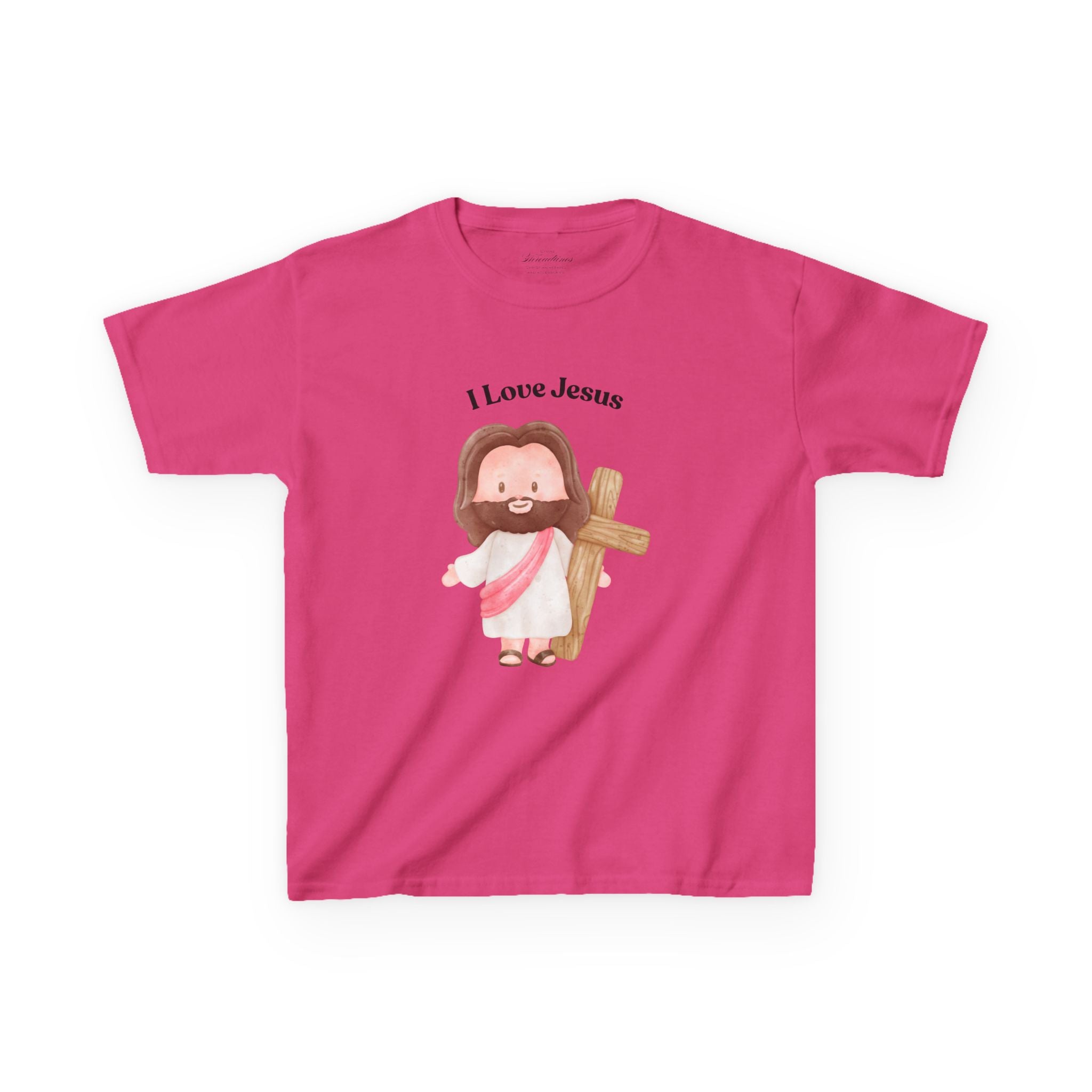 Kids T-Shirt — Cute "I Love Jesus" Cartoon Jesus Holding Cross — Christian Easter Gift for Children