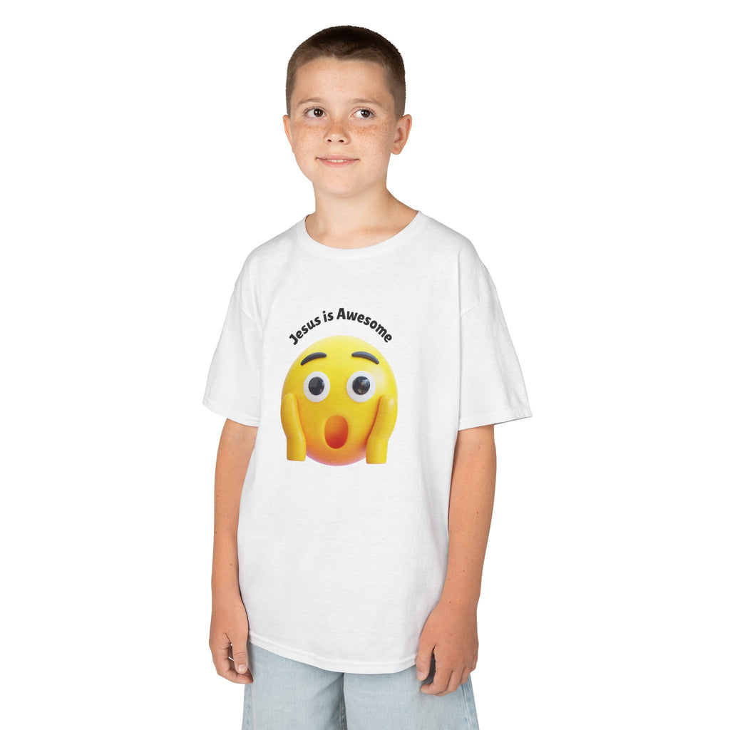 Kids T-Shirt — "Jesus Is Awesome" Surprised Emoji Graphic
