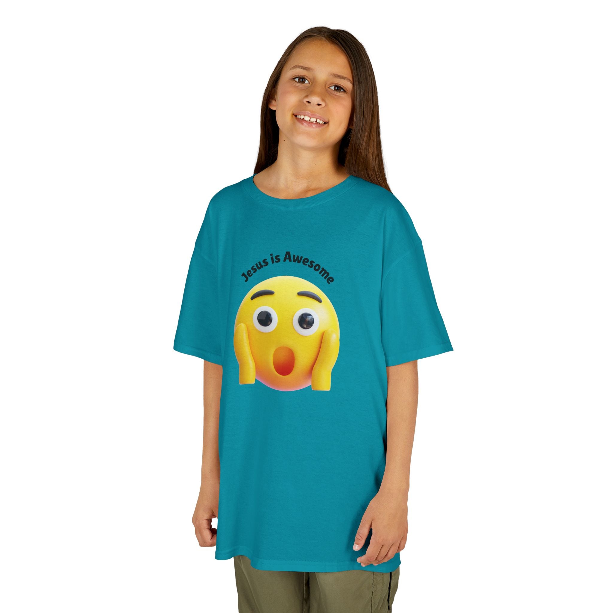 Kids T-Shirt — "Jesus Is Awesome" Surprised Emoji Graphic