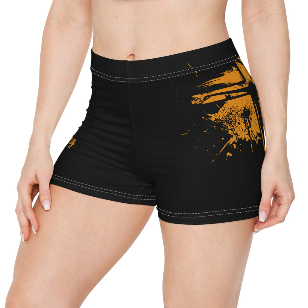 Women's Christian Cross Faith Shorts — 'Jesus Is King' Black & Gold Active Shorts
