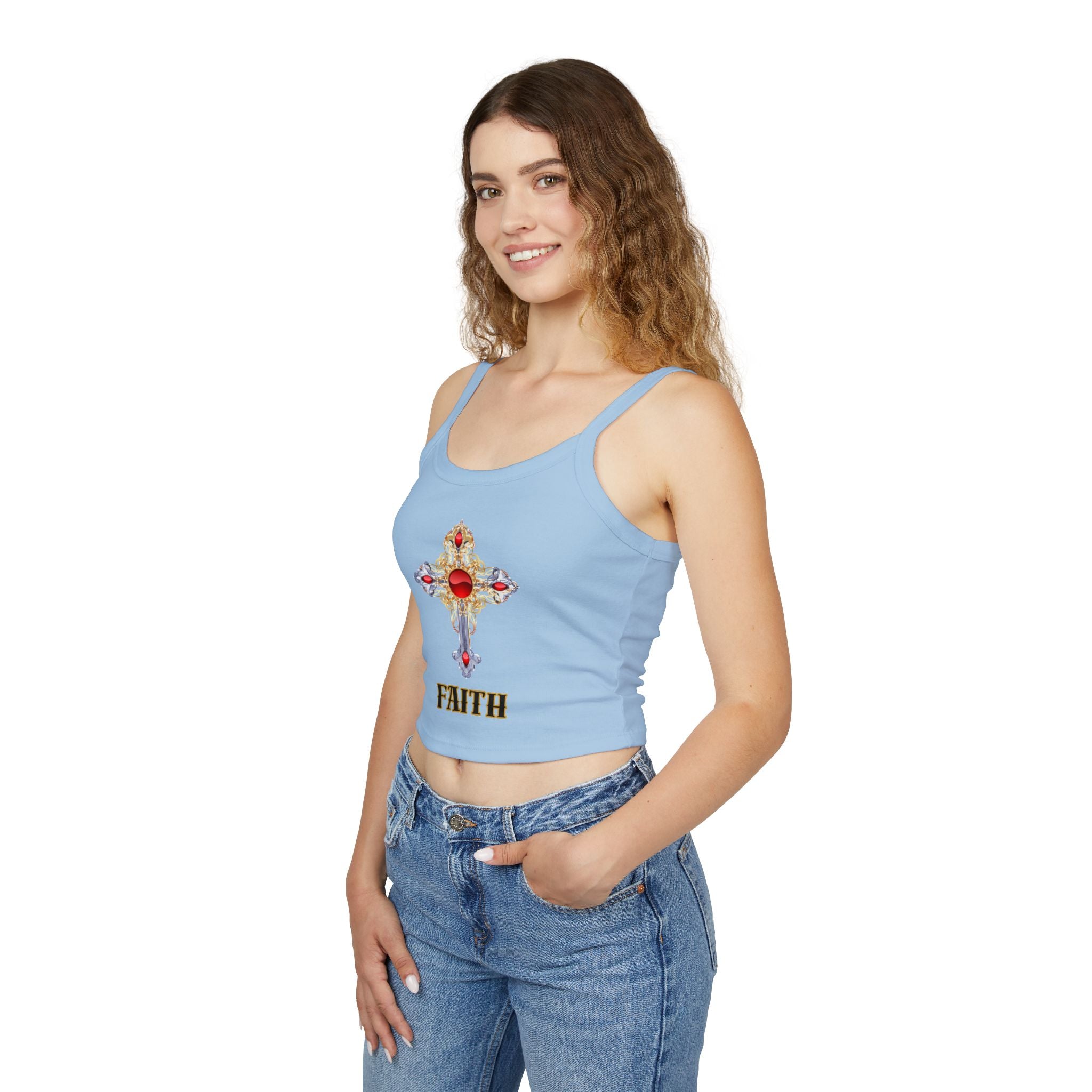 Faith Cross Crop Tank Top — Women's Spiritual Spaghetti Strap Top