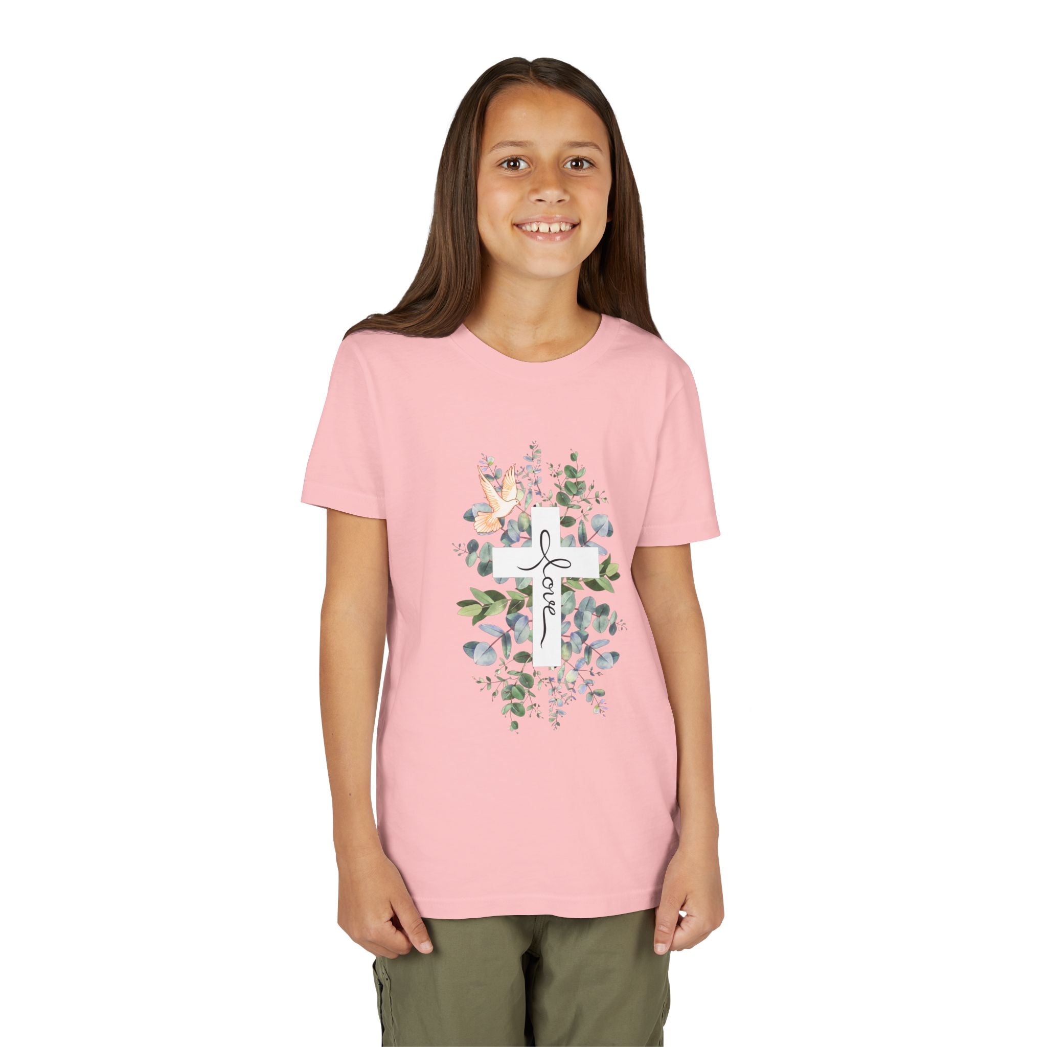Youth Tee - Floral Cross "Jesus Will Always Love You" Christian Shirt