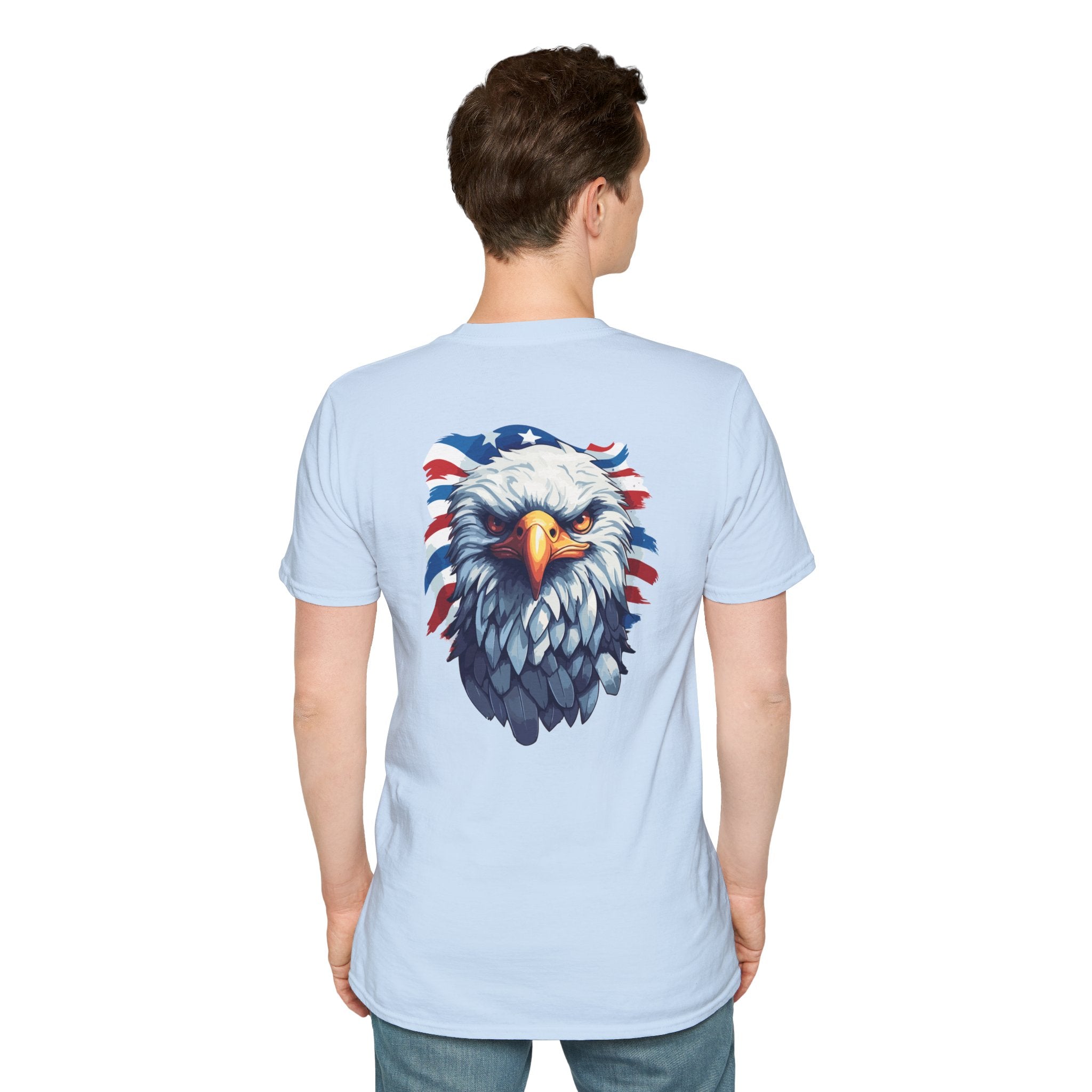 Patriotic Eagle T-Shirt — "May God Bless America" Flag Cross Graphic