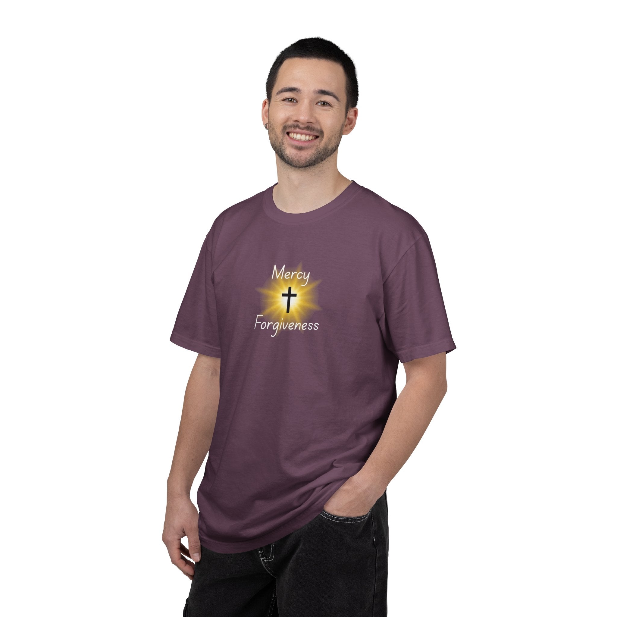 Christian Mercy & Forgiveness T-Shirt — Scripture Cross Back Design