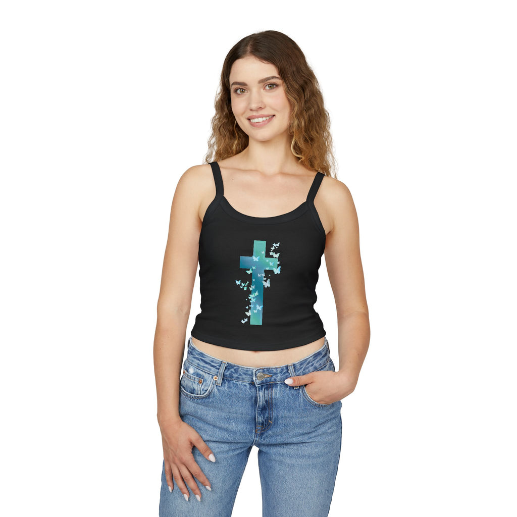 Cross and Butterflies Women's Spaghetti Strap Tank Top