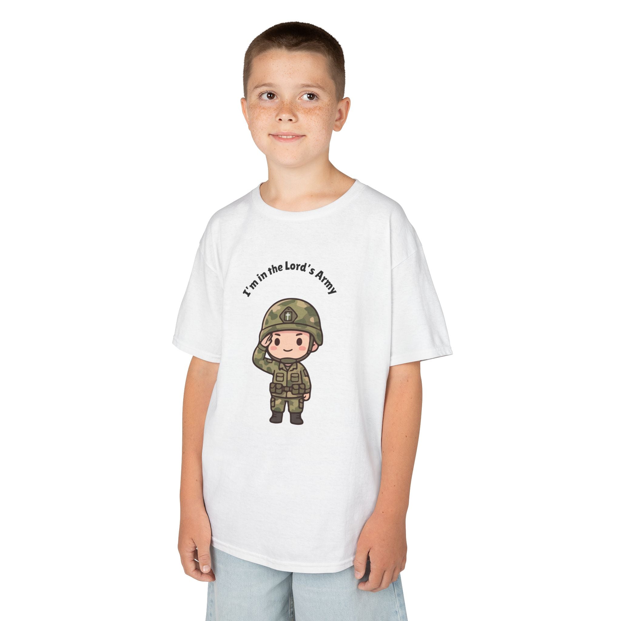 Kids Military Tee — Cute Soldier Illustration with "I'm in the Lord's Army"