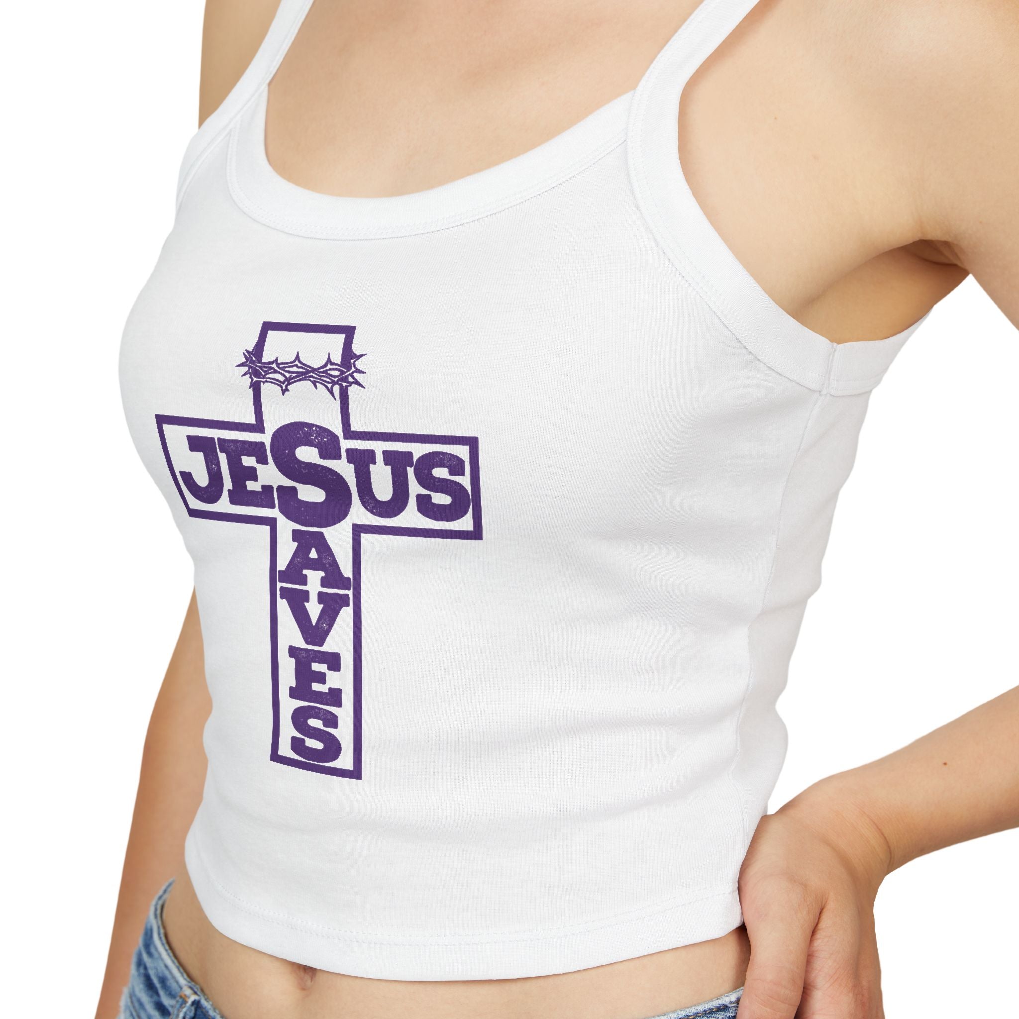 Jesus Saves Women's Spaghetti Strap Tank Top — Christian Faith Graphic Tank