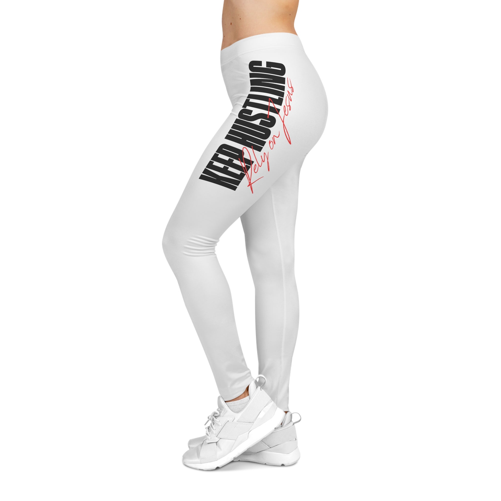 Keep Hustling Rely on Jesus Women’s Leggings – Motivational Activewear Leggings