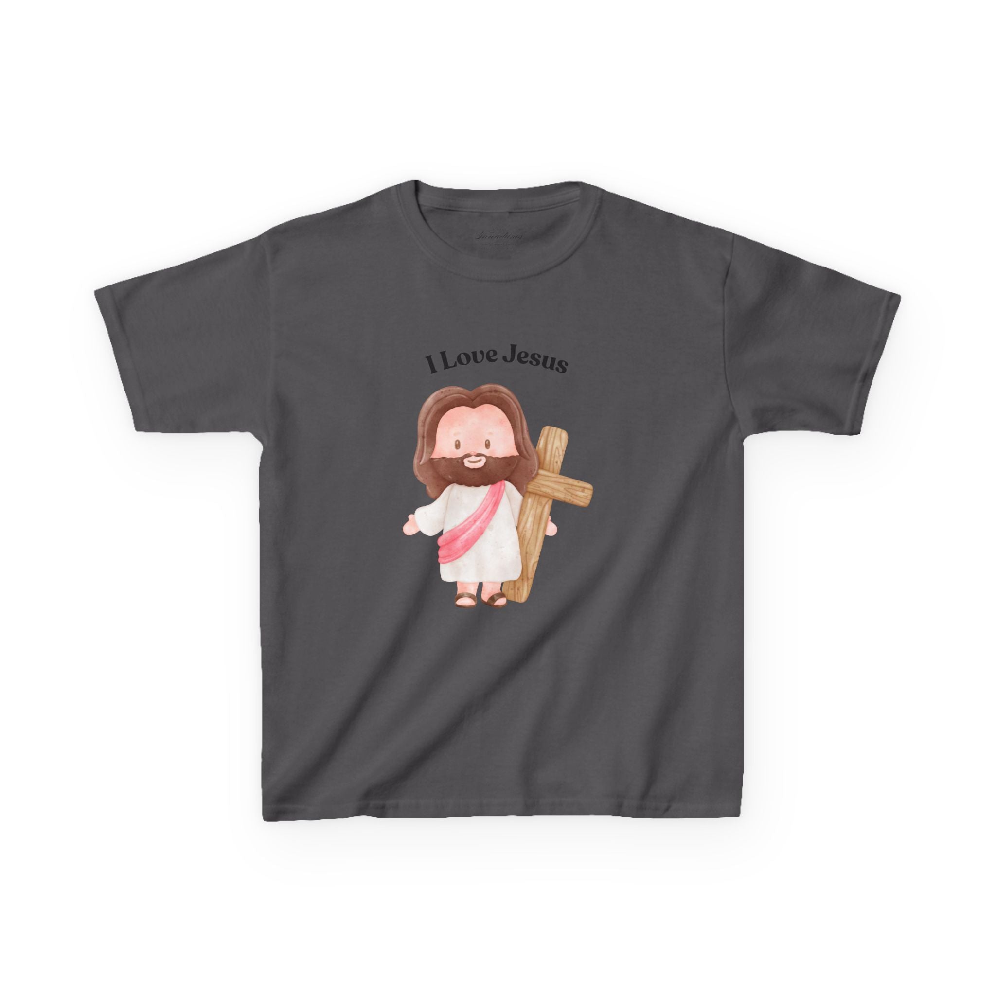 Kids T-Shirt — Cute "I Love Jesus" Cartoon Jesus Holding Cross — Christian Easter Gift for Children