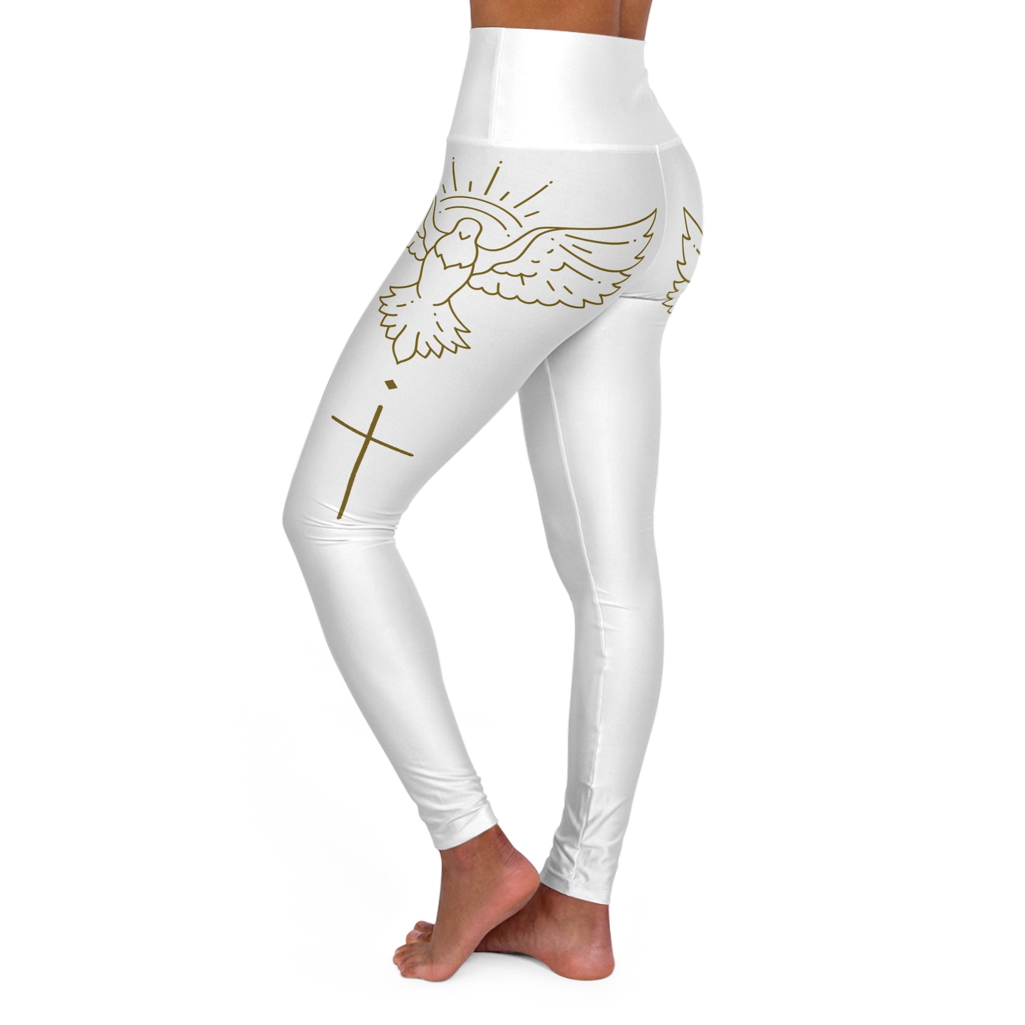 Christian High-Waist Leggings — Holy Spirit Dove & Cross All-Over Print