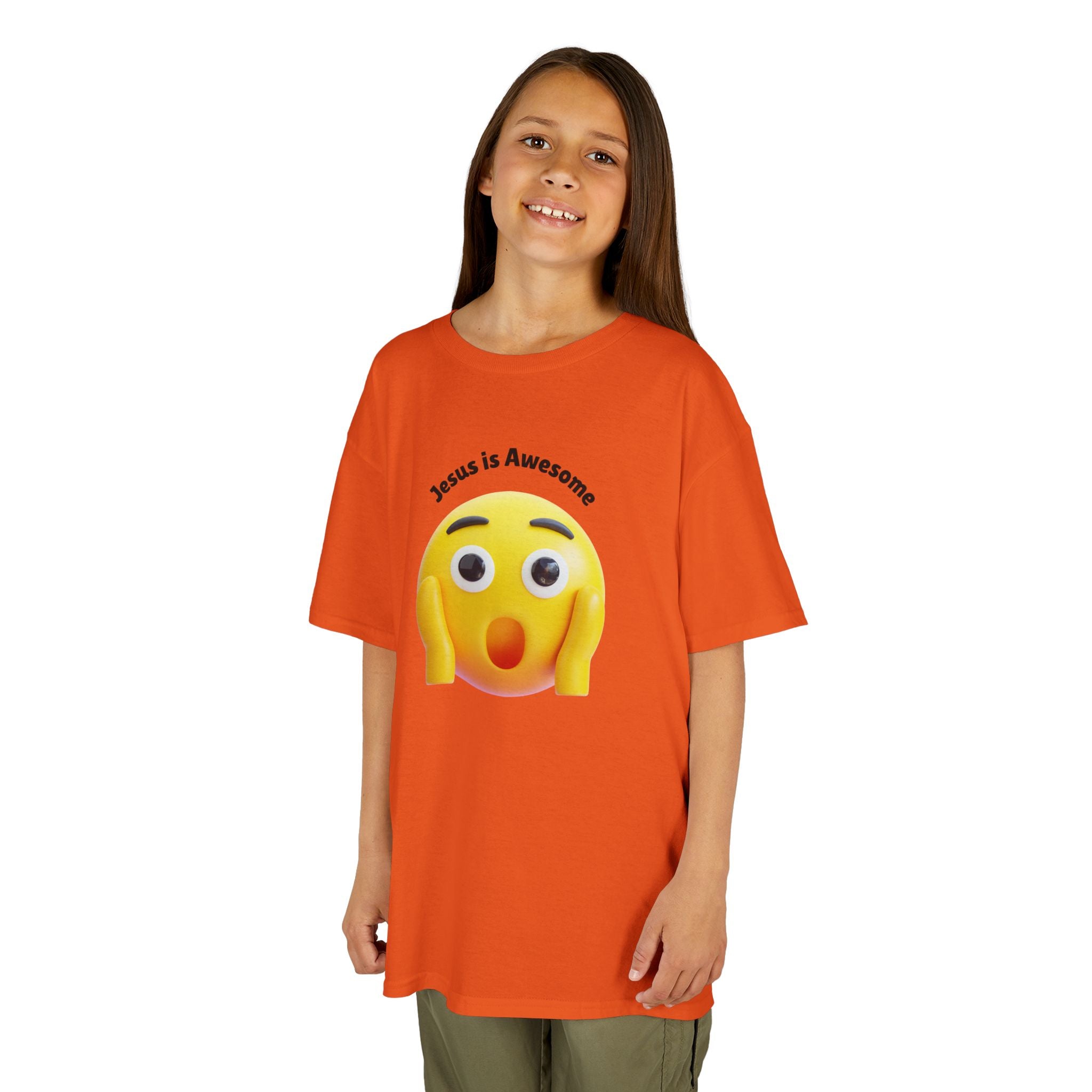 Kids T-Shirt — "Jesus Is Awesome" Surprised Emoji Graphic
