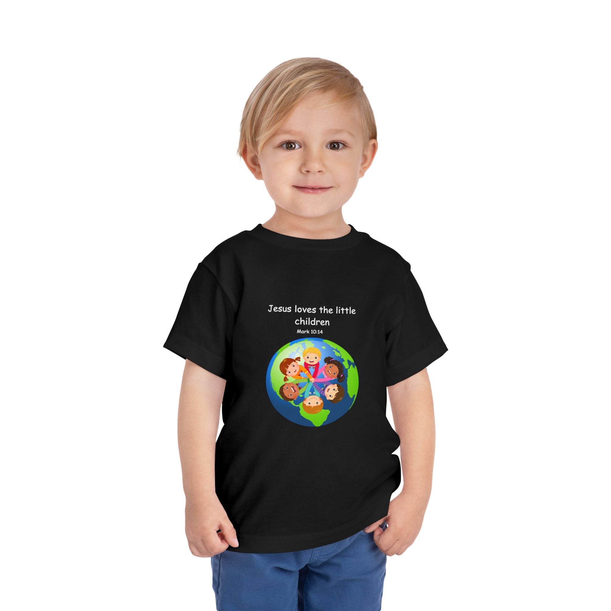 Kids' Christian Tee - "Jesus Loves the Little Children" Rainbow World Shirt