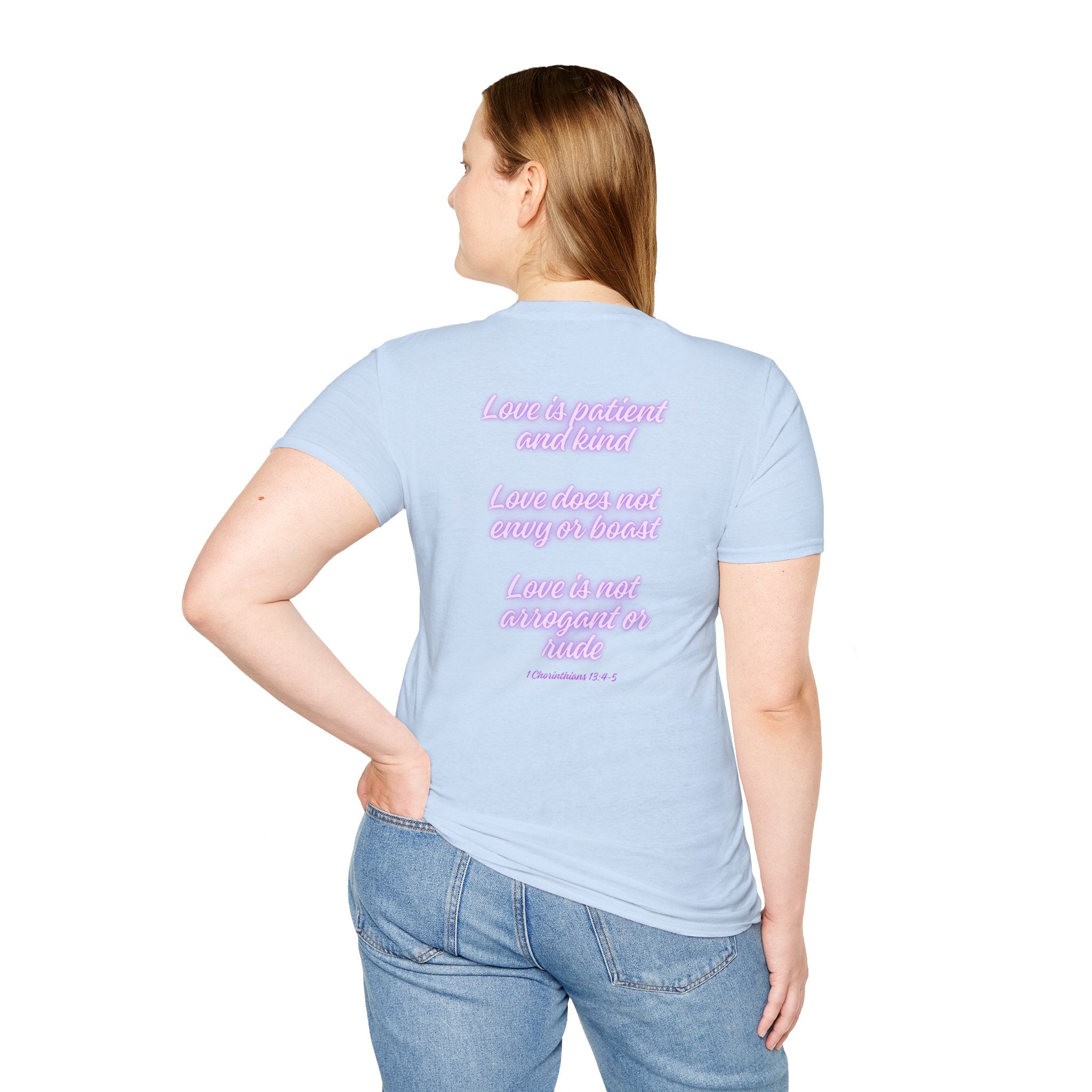 Love Purple Scripture Tee — "Love is patient and kind" Christian T-Shirt