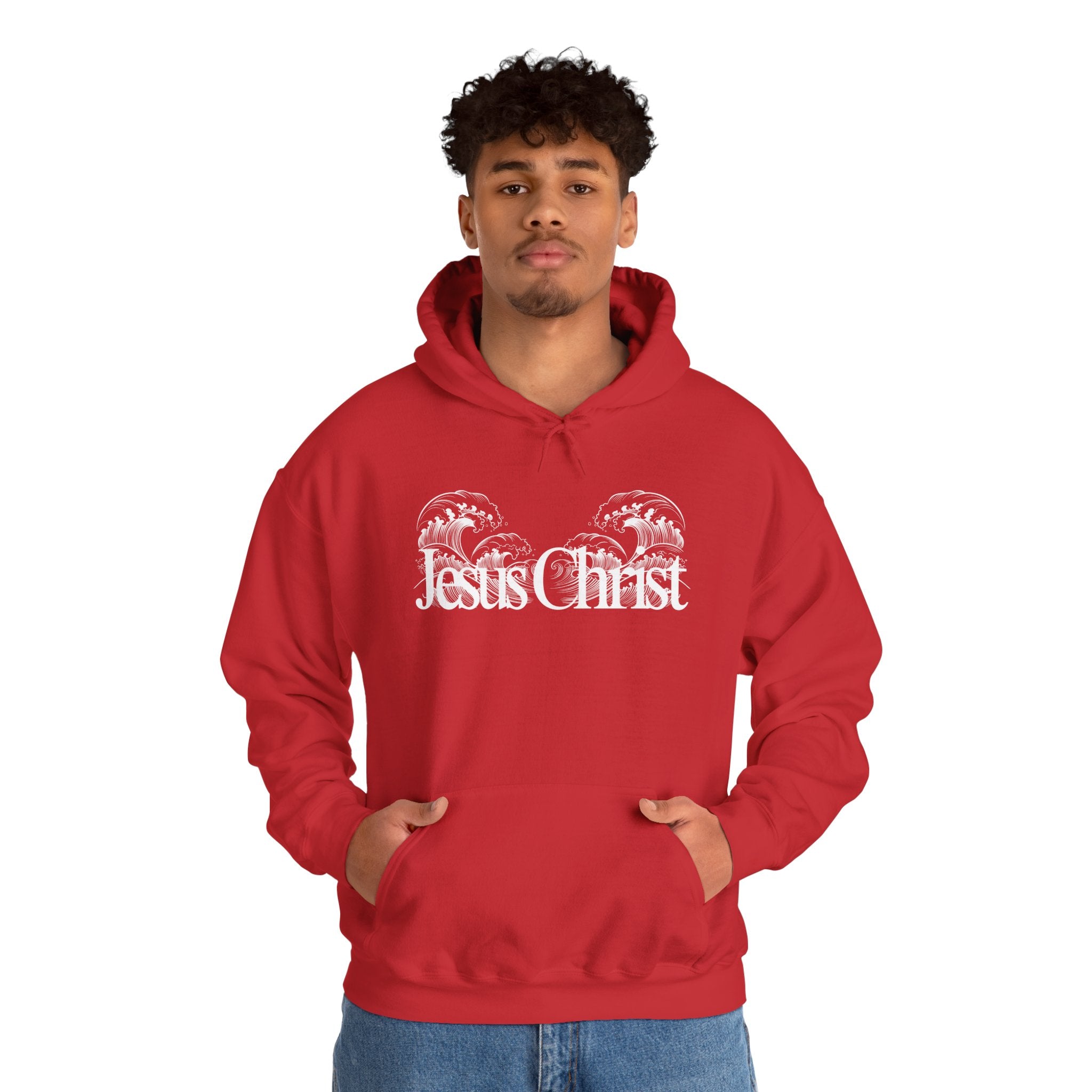 Jesus Christ Hoodie — Wave Graphic with Scripture Back (Faith-Based Christian Sweatshirt)