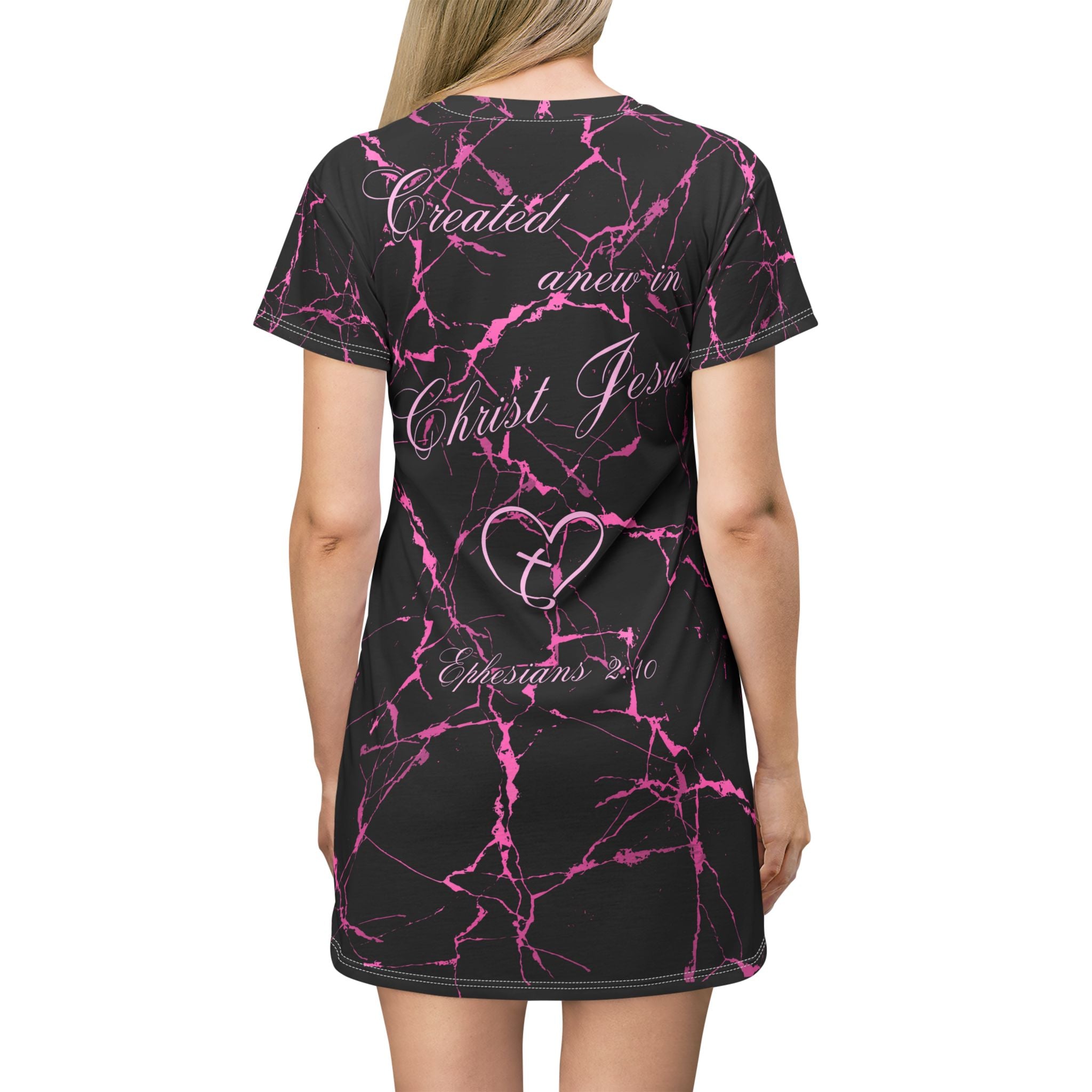 God's Masterpiece T-Shirt Dress — Pink Marble Christian Faith Graphic