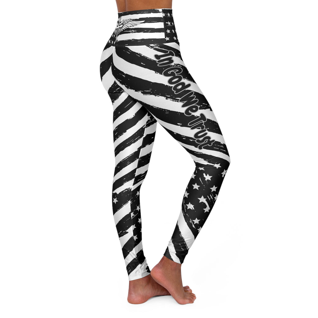 Black & White American Flag "In God We Trust" High-Waist Leggings — Stars & Stripes Activewear