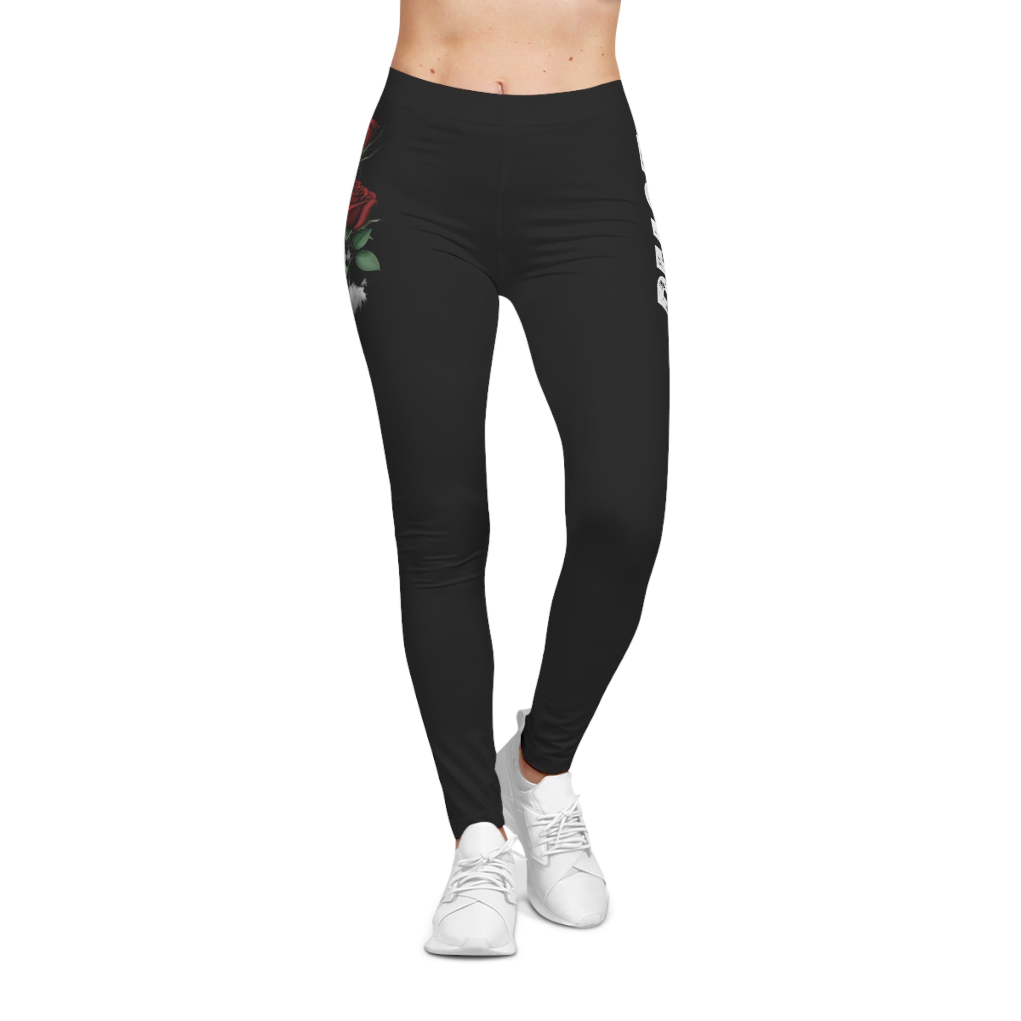 Peace Dove & Rose Women's Leggings — Floral Dove Graphic Blessed are the Peacemakers Leggings