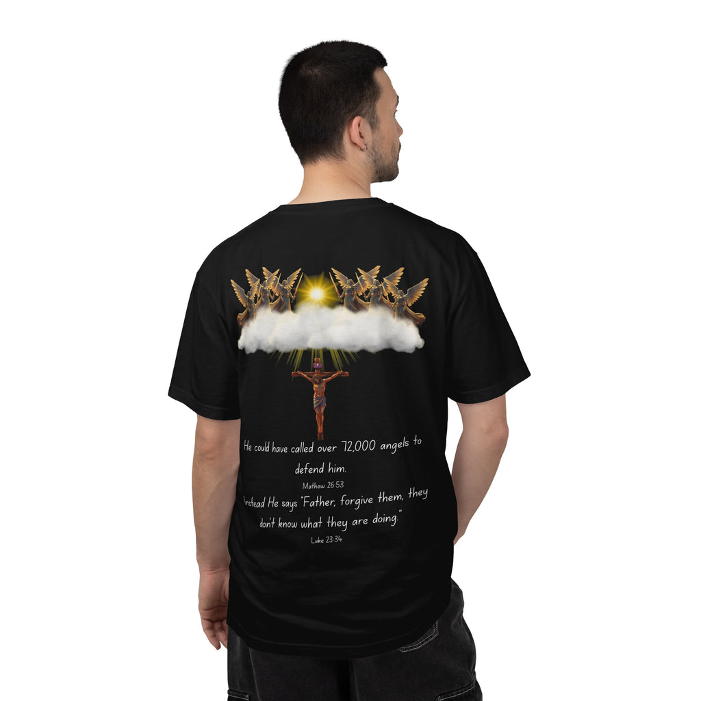 Christian Mercy & Forgiveness T-Shirt — Scripture Cross Back Design