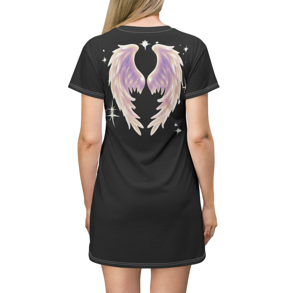 Floral Cross and Angel Wings T-Shirt Dress
