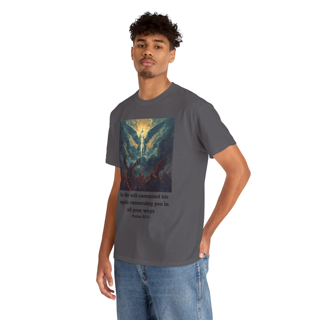 Psalm 91 Angel Tee — 'For He Will Command His Angels Concerning You' Christian Graphic T-Shirt