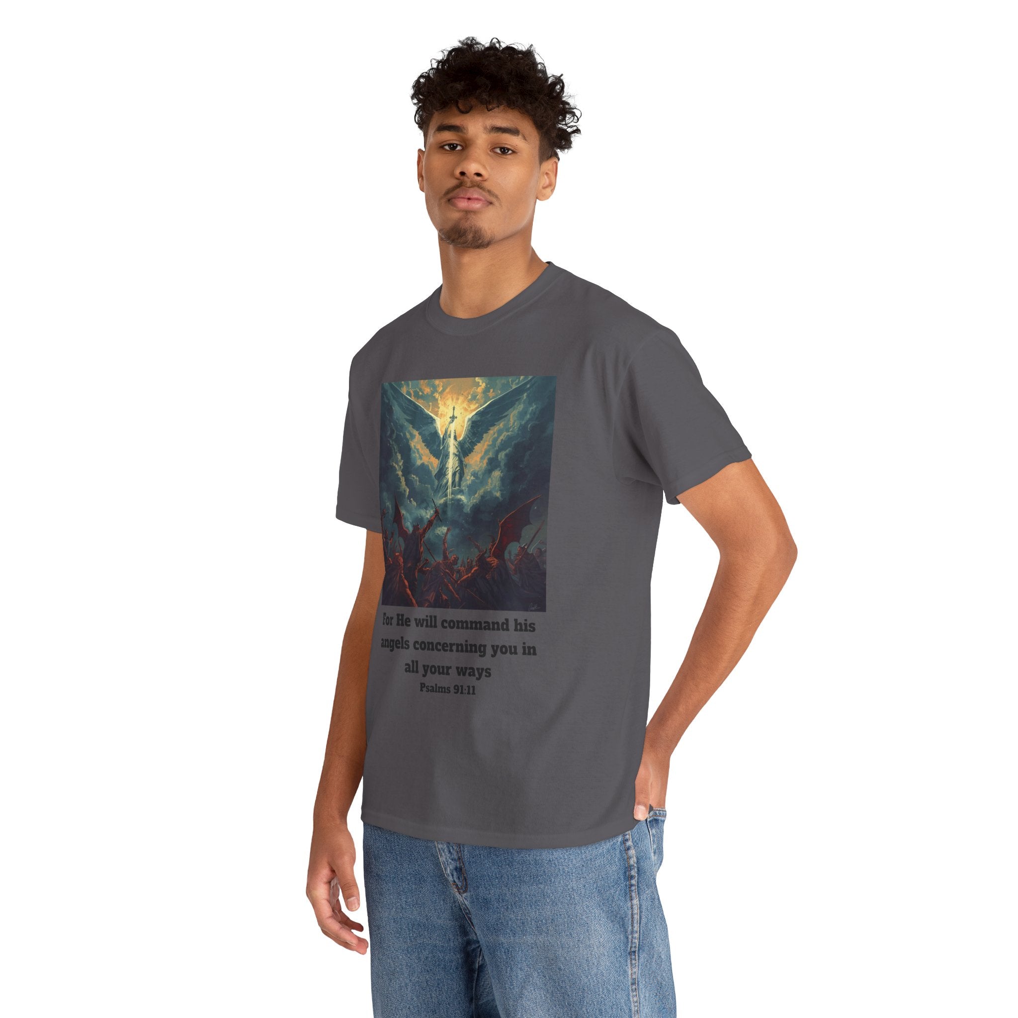 Psalm 91 Angel Tee — 'For He Will Command His Angels Concerning You' Christian Graphic T-Shirt