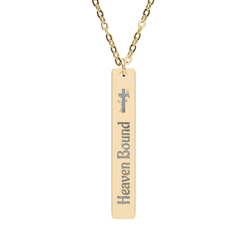 Heaven Bound Engraved Vertical Bar Necklace — Cross Pendant Stainless Steel