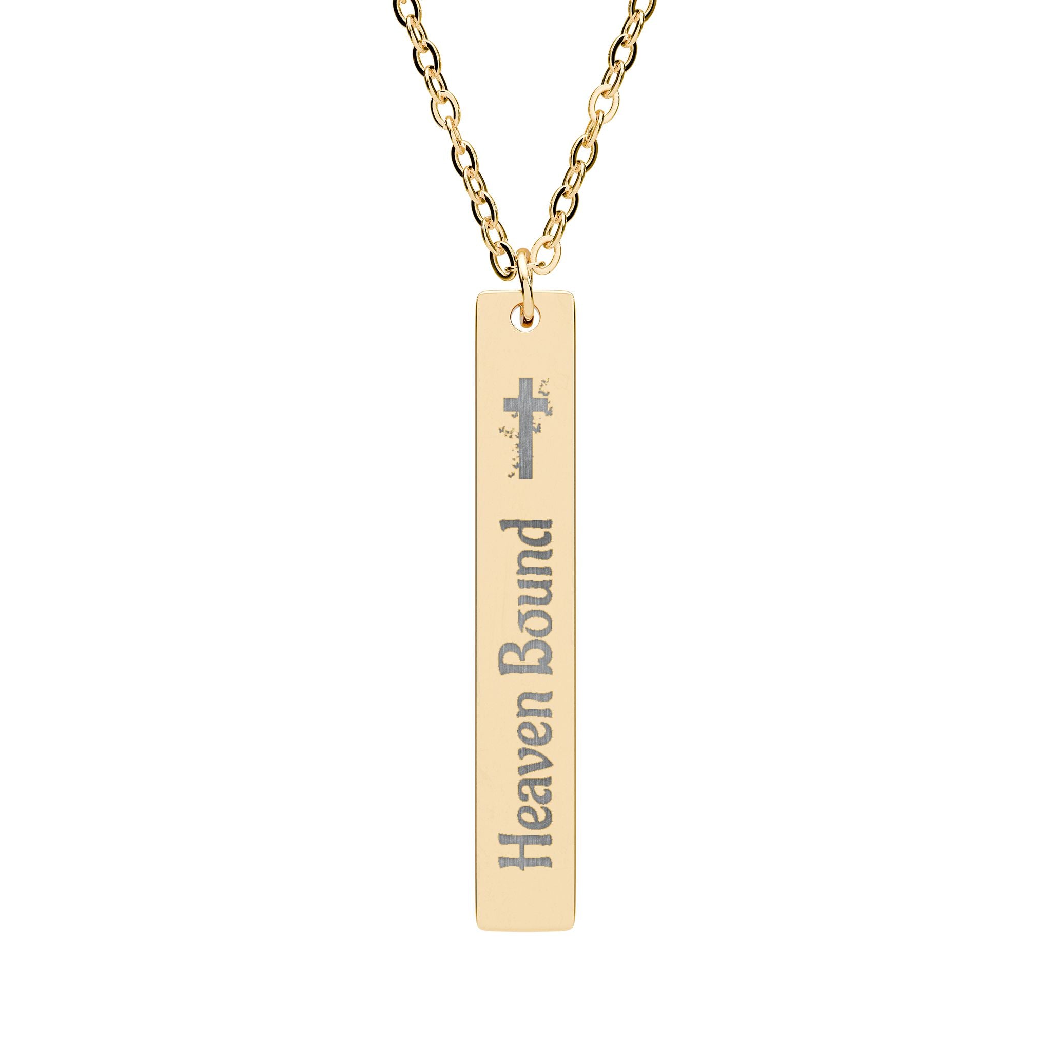 Heaven Bound Engraved Vertical Bar Necklace — Cross Pendant Stainless Steel
