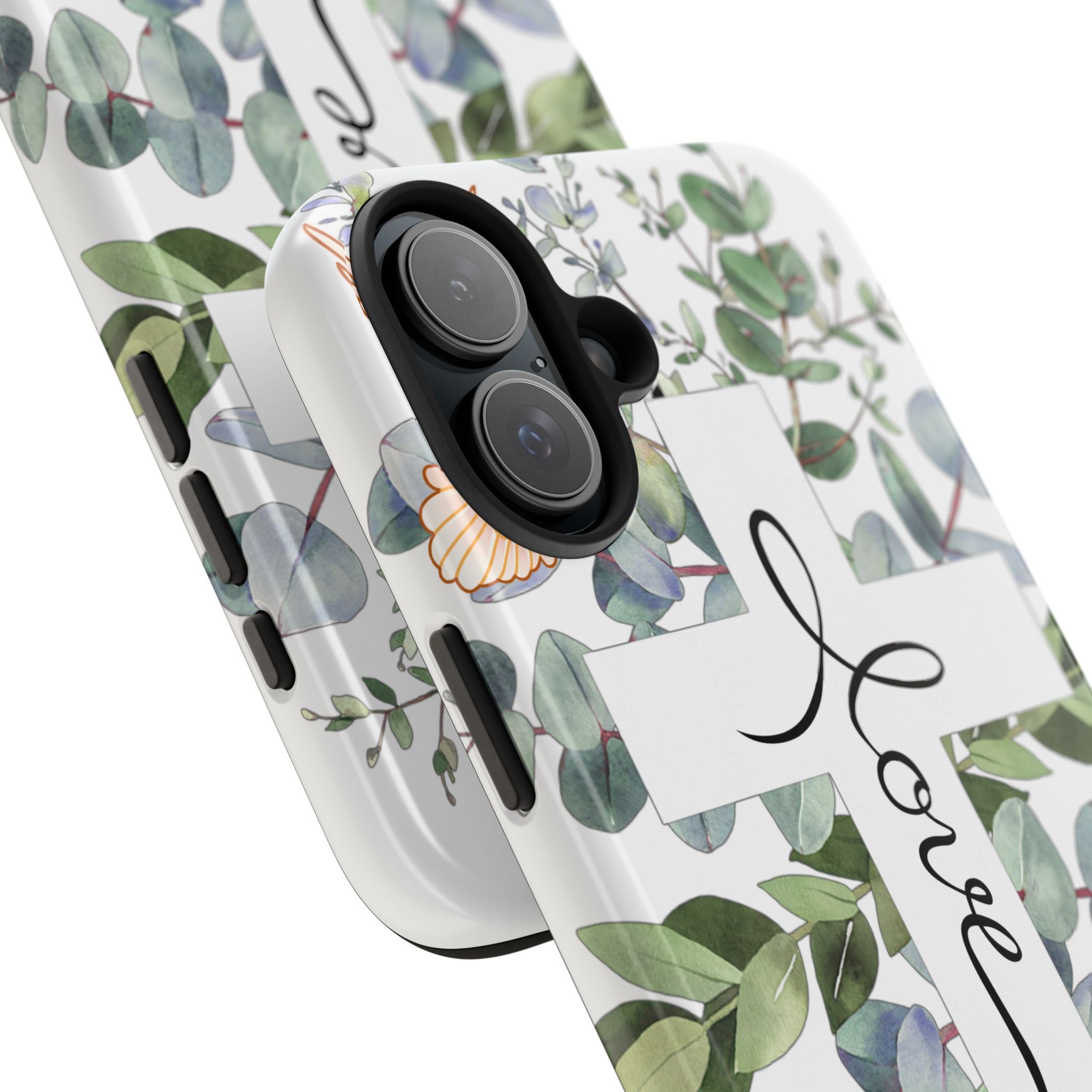Religious Cross Tough Phone Case — Eucalyptus Floral "Love" Design
