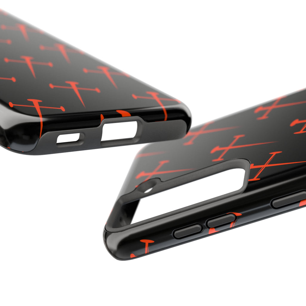 Black Tough Phone Case with Orange Nail Cross Pattern