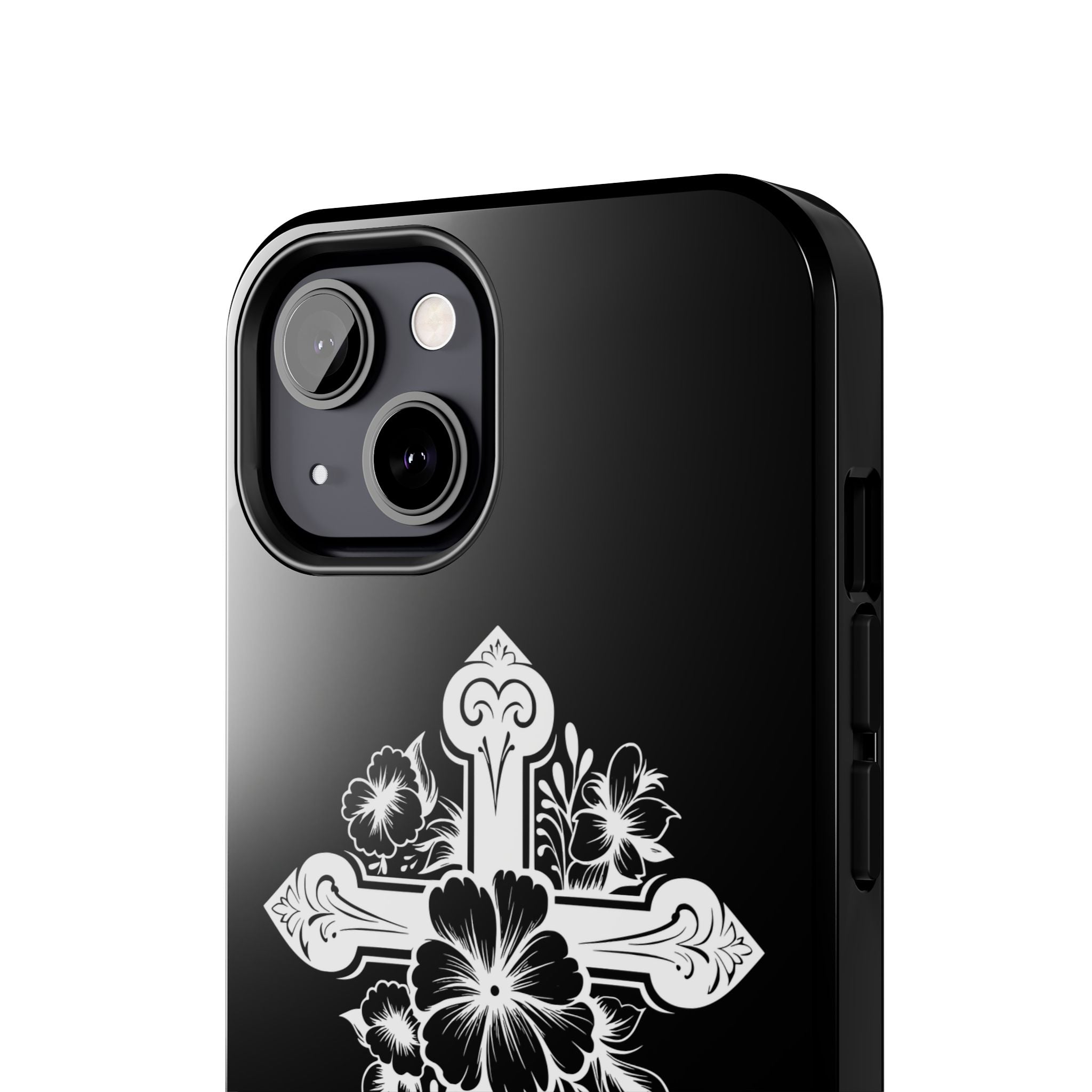 Floral Cross Tough Phone Case — Black Protective Christian Phone Cover
