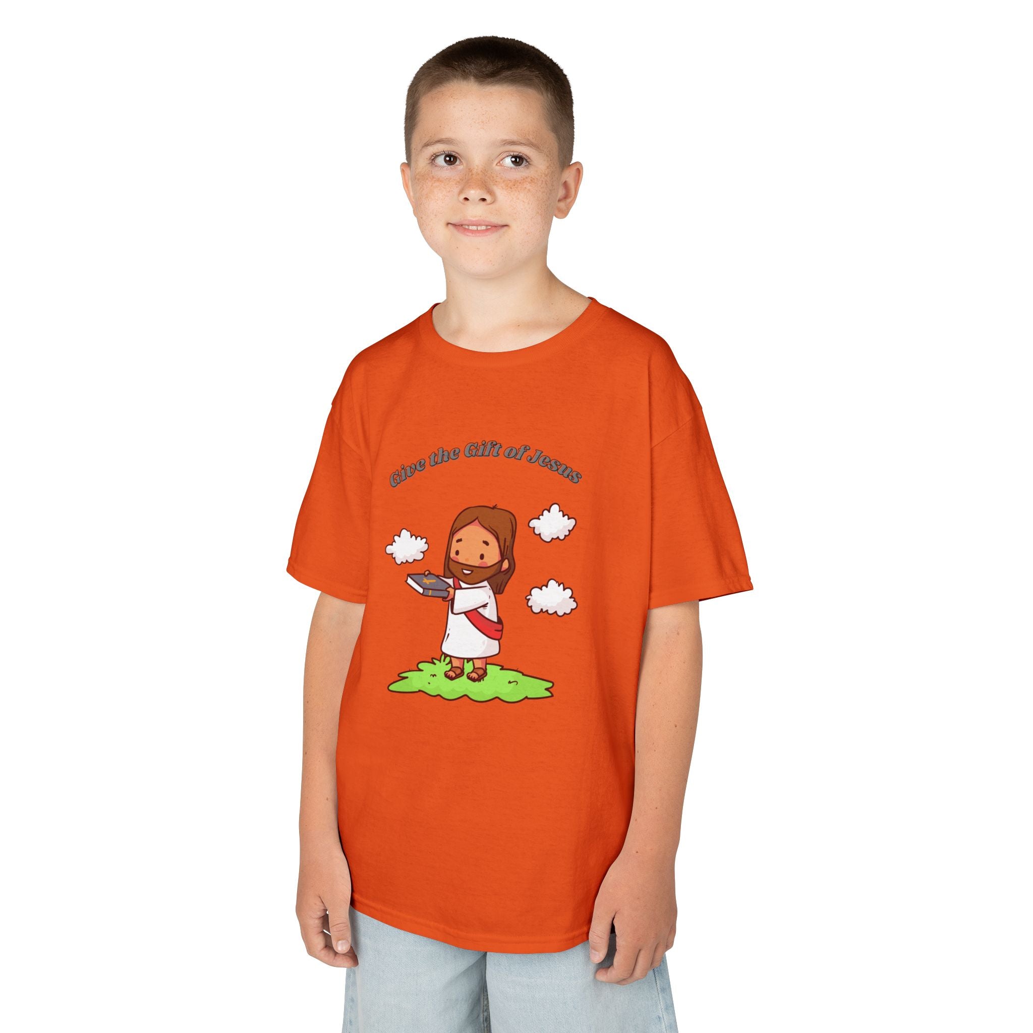 Kids T‑Shirt — Cute Jesus Graphic “Give the Gift of Jesus” | Christian Holiday Gift