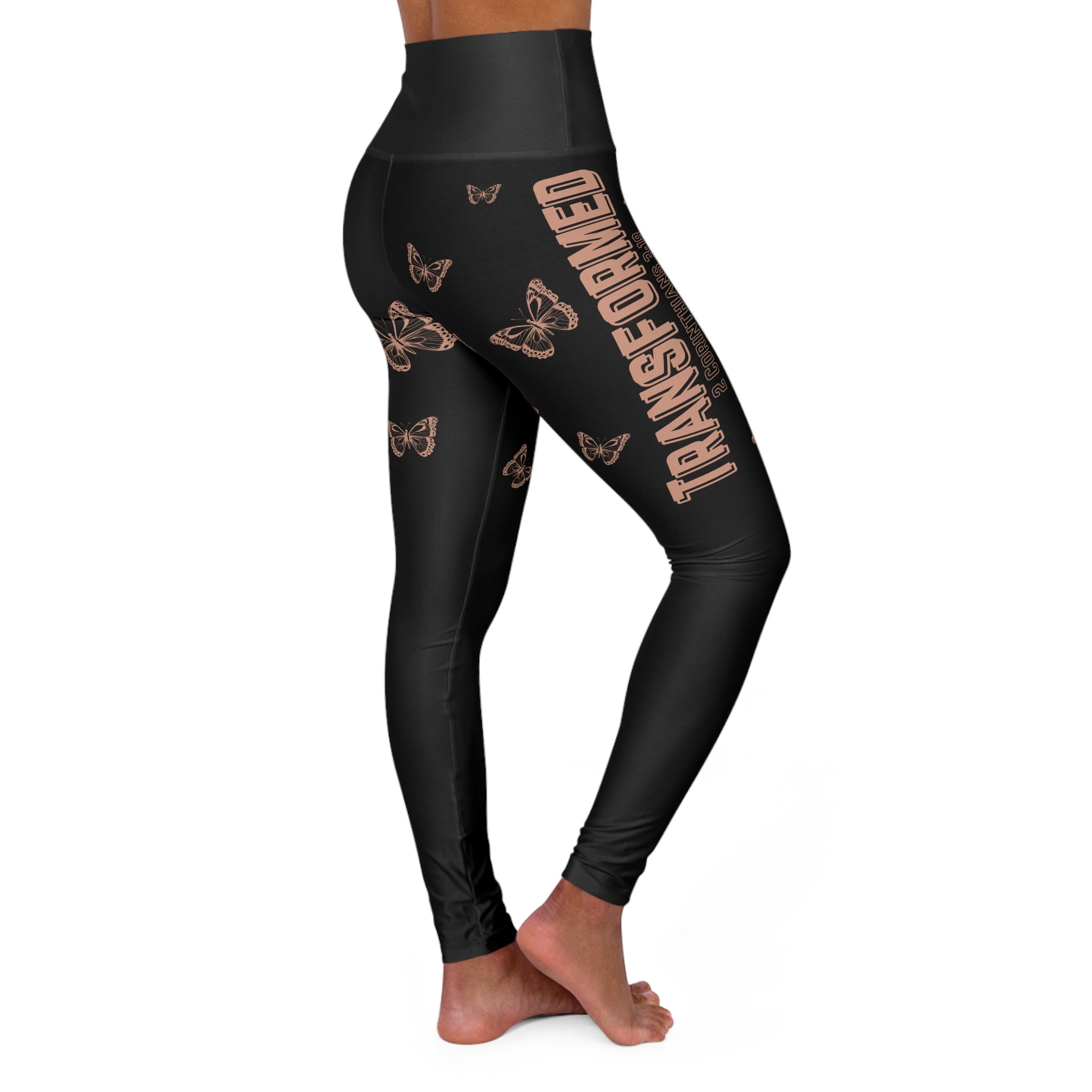 Butterfly Print High-Waist Leggings — Black Rose Gold Accent